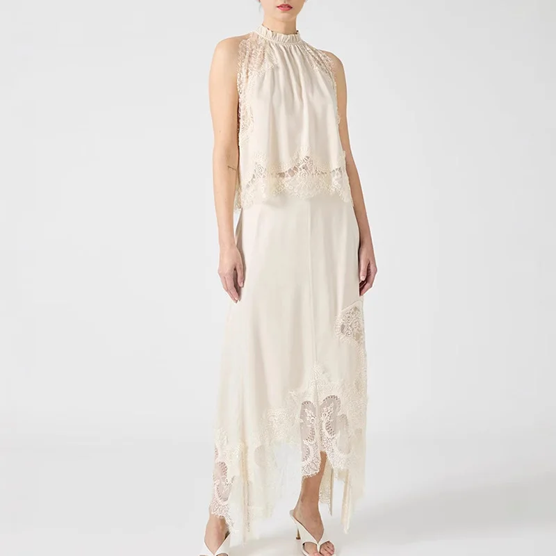 Lady Elegant Solid Color Lace Hollow Out 2 Piece Sexy Sleeveless O Neck Tank Tops Irregular Half Skirts Matching Sets Summer Set
Lady Elegant Solid Color Lace Hollow Out 2 Piece Sexy Sleeveless O Neck Tank Tops Irregular Half Skirts Matching Sets Summer Set