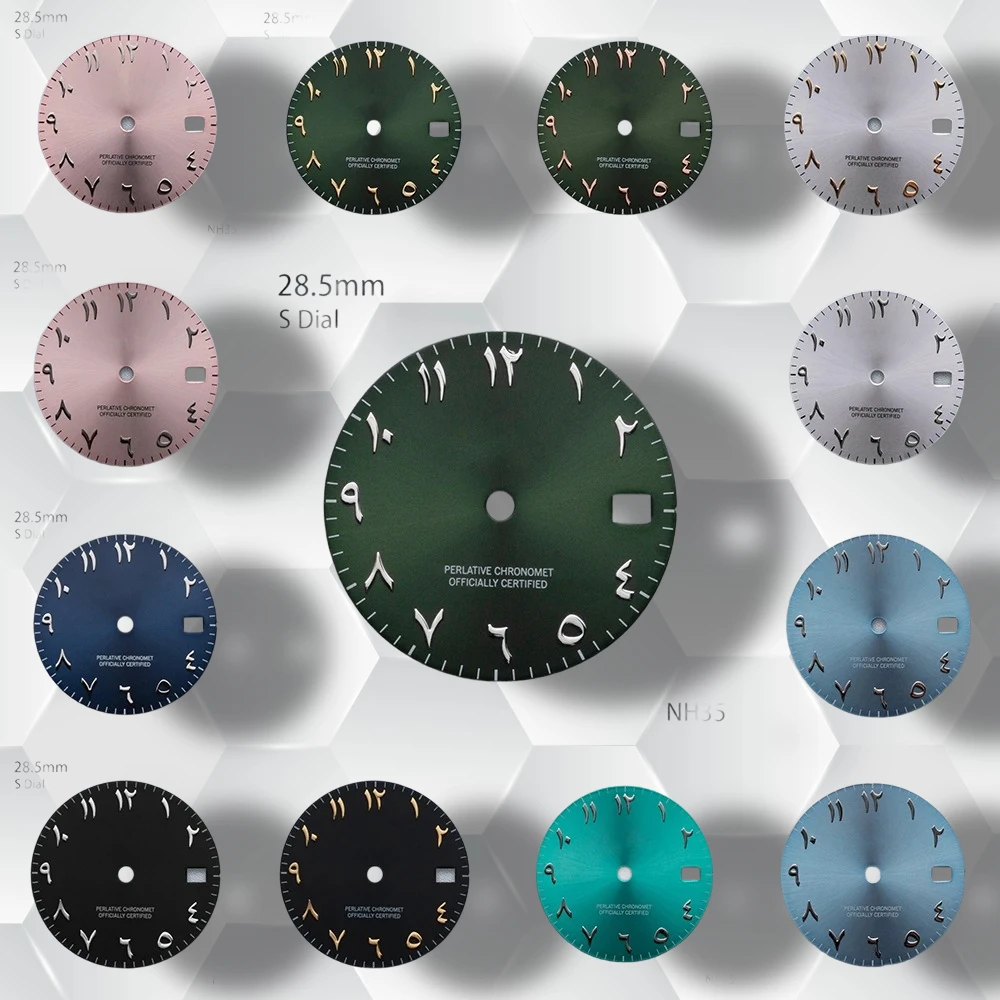 28.5mm S Logo Arab Dial Suitable for NH35/NH36/4R Automatic Movement Sunburst Dial High-Quality Watch Modification Accessories
28.5mm S Logo Arab Dial Suitable for NH35/NH36/4R Automatic Movement Sunburst Dial High-Quality Watch Modification Accessories