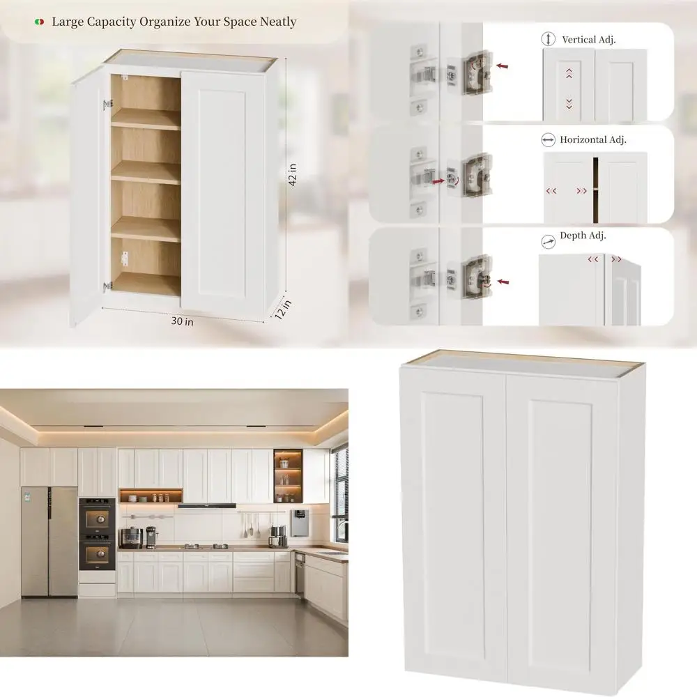 Wall-Mounted Wooden Storage Cabinet with Shelves, 30W x 42H x 12D, White Shaker Style, Ideal for Kitchen, Bathroom, Garage
Wall-Mounted Wooden Storage Cabinet with Shelves, 30W x 42H x 12D, White Shaker Style, Ideal for Kitchen, Bathroom, Garage