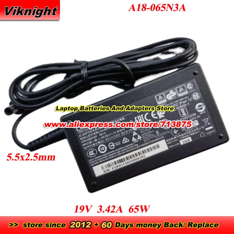 A18-065N3A 19V 3.42A 65W AC Adapter A065R184P Charger Power Supply with 5.5x2.5mm tip
A18-065N3A 19V 3.42A 65W AC Adapter A065R184P Charger Power Supply with 5.5x2.5mm tip