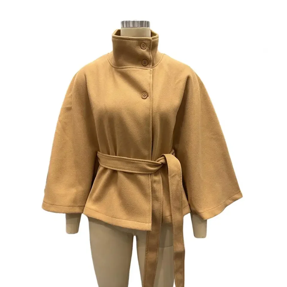 Stand Collar Lace Up Blend Fiber Coat Women's Fashion Long Batwing Sleeve Solid Single Breasted Cape Coat Autumn Winter Outfits
Stand Collar Lace Up Blend Fiber Coat Women's Fashion Long Batwing Sleeve Solid Single Breasted Cape Coat Autumn Winter Outfits