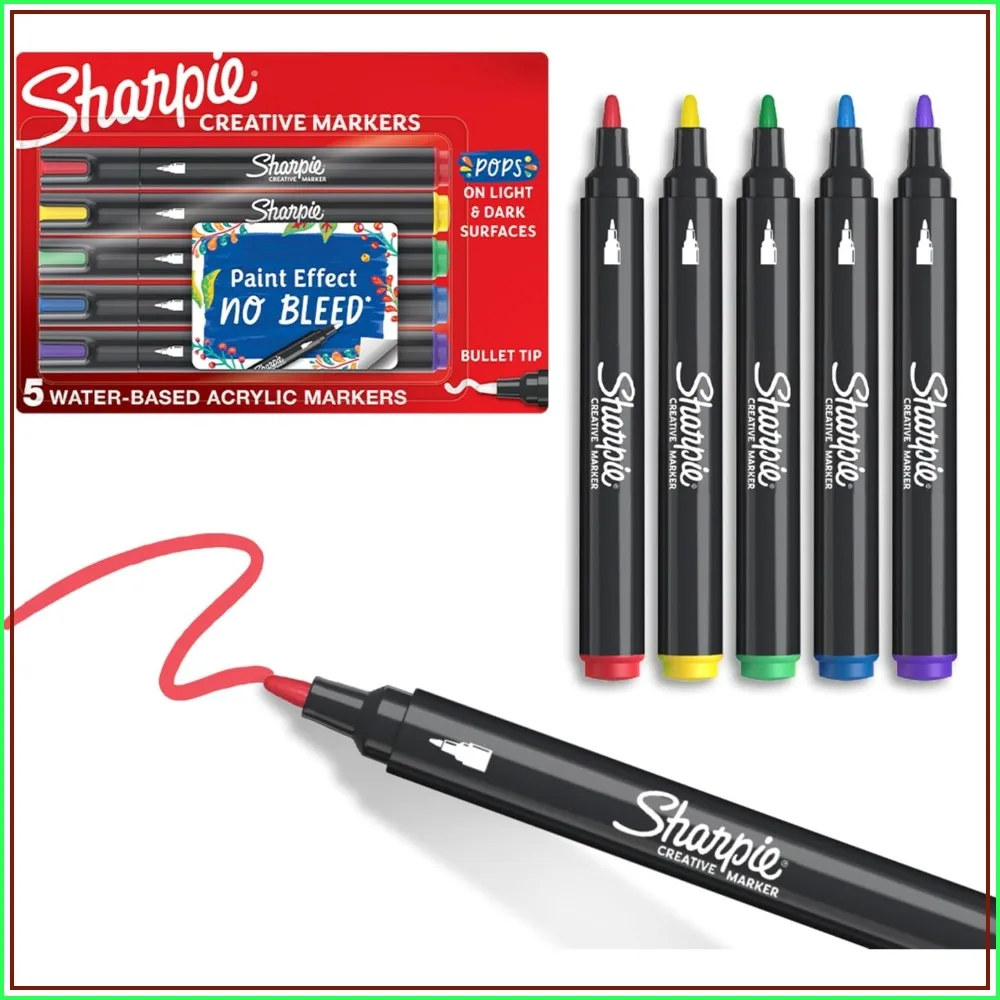 Water-Based Acrylic Markers, Bullet Tip, Assorted Colors, 5 Count – Works on Paper, Metal, Wood, Ceramic, Glass, Rock, Canvas
Water-Based Acrylic Markers, Bullet Tip, Assorted Colors, 5 Count – Works on Paper, Metal, Wood, Ceramic, Glass, Rock, Canvas