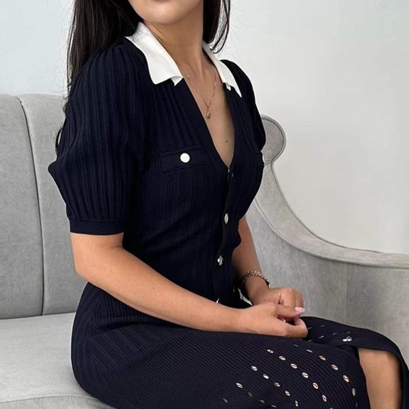 YuooMuoo Women Dress Brand Fashion Patchwork Turn-down Collar Knitted Maxi Dress Lady Elegant Single-breasted Long Shirt Dress
YuooMuoo Women Dress Brand Fashion Patchwork Turn-down Collar Knitted Maxi Dress Lady Elegant Single-breasted Long Shirt Dress