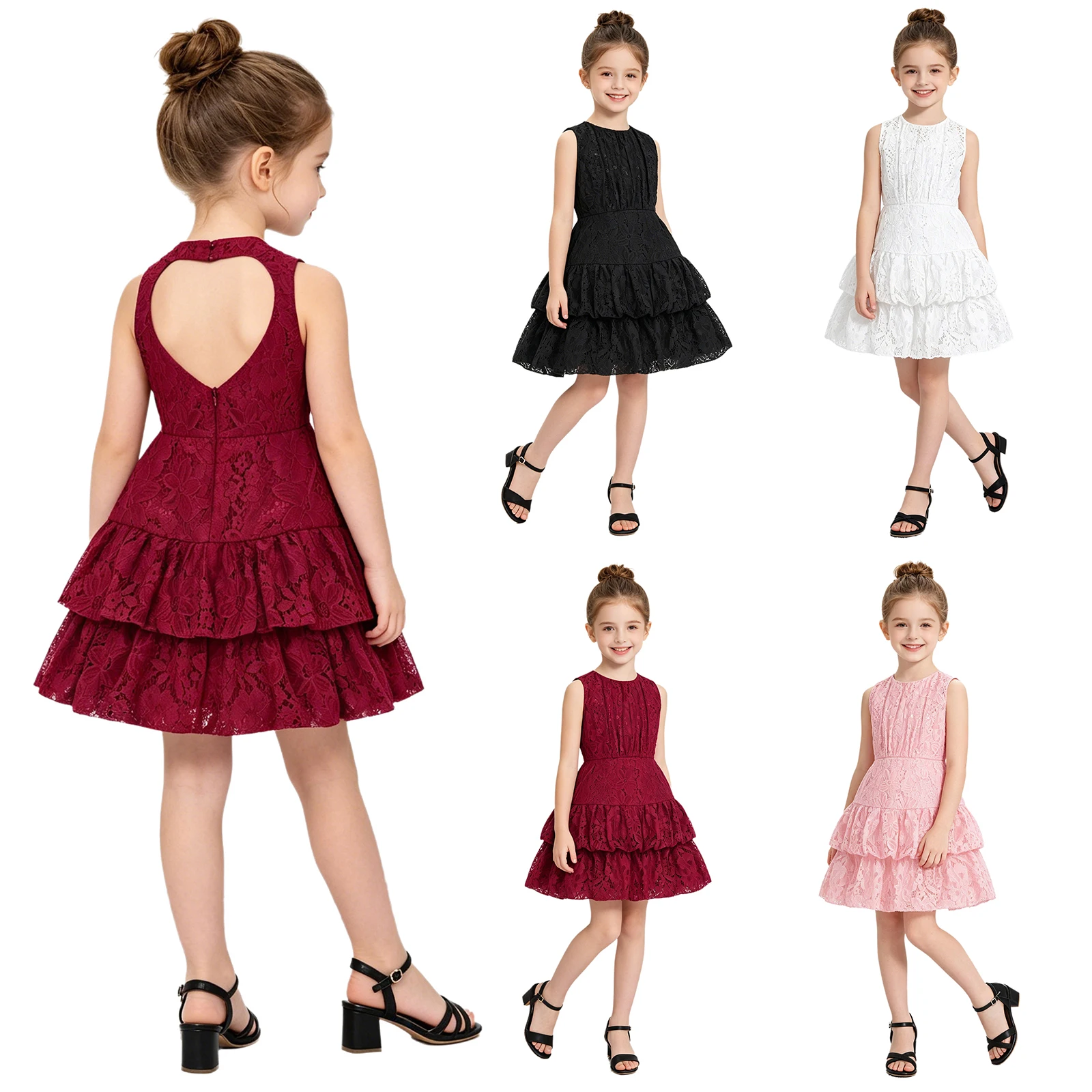Kids Flower Girls Elegant Floral Lace Party Gown Sleeveless Back Keyhole Tiered Hem Dress for Birthday Wedding Banquet Pageant
Kids Flower Girls Elegant Floral Lace Party Gown Sleeveless Back Keyhole Tiered Hem Dress for Birthday Wedding Banquet Pageant