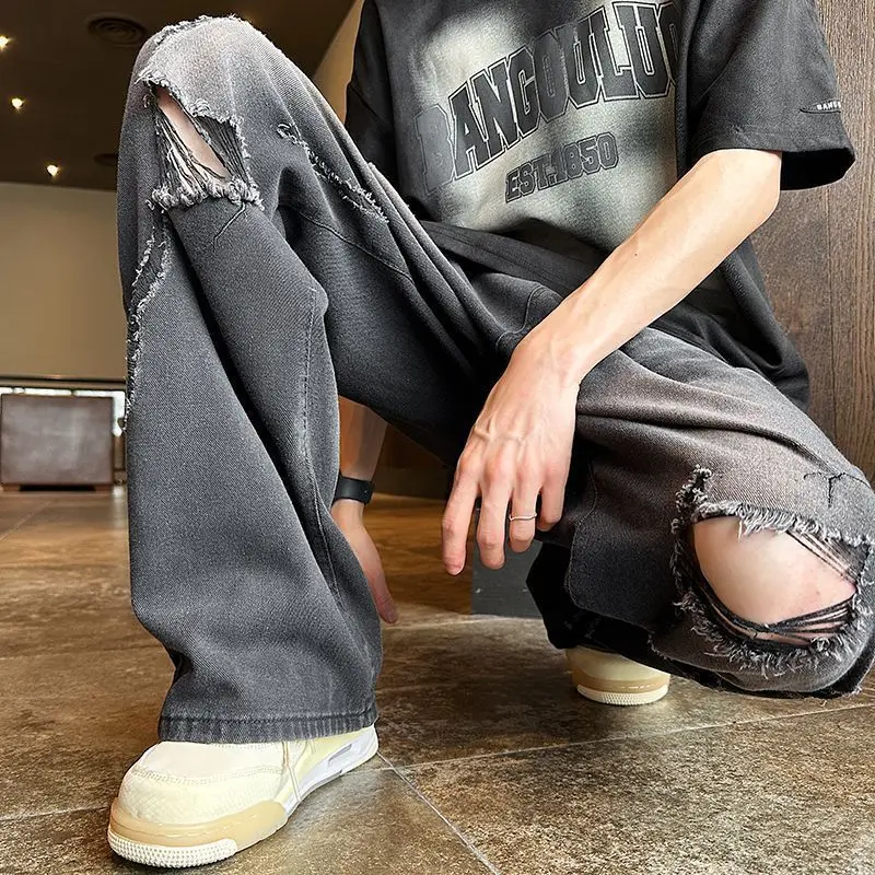 Foufurieux Summer Trousers Broken Torn Male Cowboy Pants Straight Ripped Jeans for Men with Holes Black Y2k Vintage Aesthetic
Foufurieux Summer Trousers Broken Torn Male Cowboy Pants Straight Ripped Jeans for Men with Holes Black Y2k Vintage Aesthetic