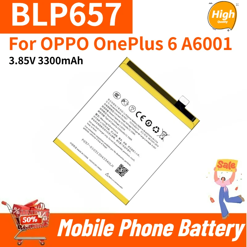 High Quality BLP657 Mobile Phone Battery 3.85V 3300mAh For OPPO OnePlus 6 A6001 Brand New Replacement Battery
High Quality BLP657 Mobile Phone Battery 3.85V 3300mAh For OPPO OnePlus 6 A6001 Brand New Replacement Battery