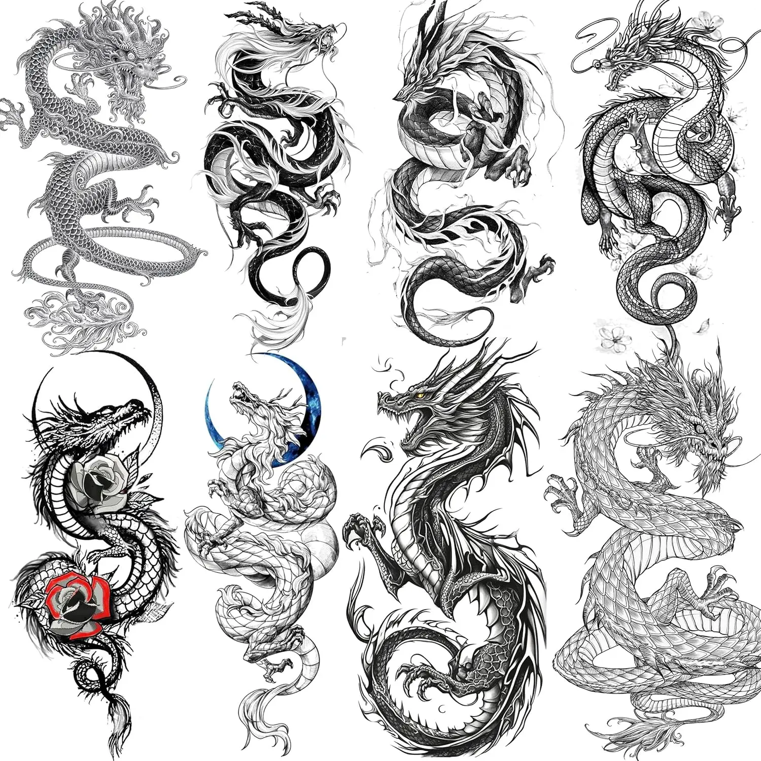 8 Sheets Realistic Black Dragon Temporary Tattoos for Men Women Adults, Half Arm Sleeve, Waterproof Tribal Totem Fake Tattoos Long Lasting
8 Sheets Realistic Black Dragon Temporary Tattoos for Men Women Adults, Half Arm Sleeve, Waterproof Tribal Totem Fake Tattoos Long Lasting