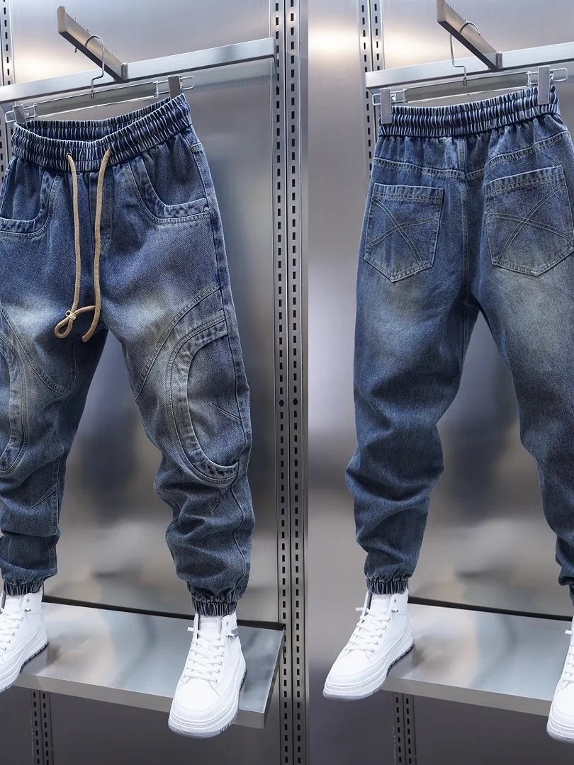 Men's Fashionable Blue Washed Denim Pants Spring Autumn New Style Elastic Waist Cuffed Trousers Trendy Geometric Pattern
Men's Fashionable Blue Washed Denim Pants Spring Autumn New Style Elastic Waist Cuffed Trousers Trendy Geometric Pattern