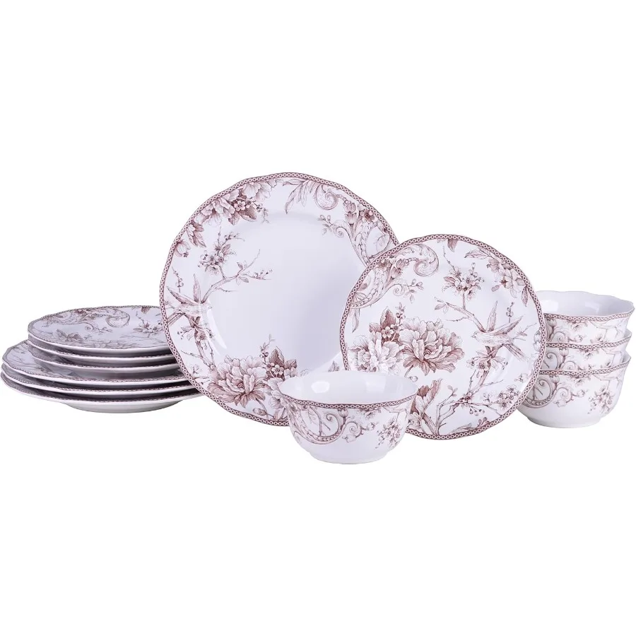 Adelaide Brown on White 12Piece Dinnerware Set Service for 4 Plate Bowl Set Durable Porcelain Dishwasher Safe Ideal for Everyda
Adelaide Brown on White 12Piece Dinnerware Set Service for 4 Plate Bowl Set Durable Porcelain Dishwasher Safe Ideal for Everyda