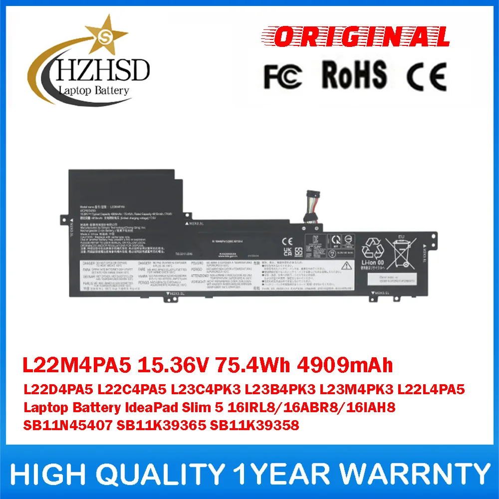 L22M4PA5 15.36V 75.4Wh 4909mAh L22D4PA5/C4PA5/L4PA5 L23C4PK3/B4PK3/M4PK3 GenuineOriginal Laptop Battery For Lenovo IdeaPad Slim5
L22M4PA5 15.36V 75.4Wh 4909mAh L22D4PA5/C4PA5/L4PA5 L23C4PK3/B4PK3/M4PK3 GenuineOriginal Laptop Battery For Lenovo IdeaPad Slim5