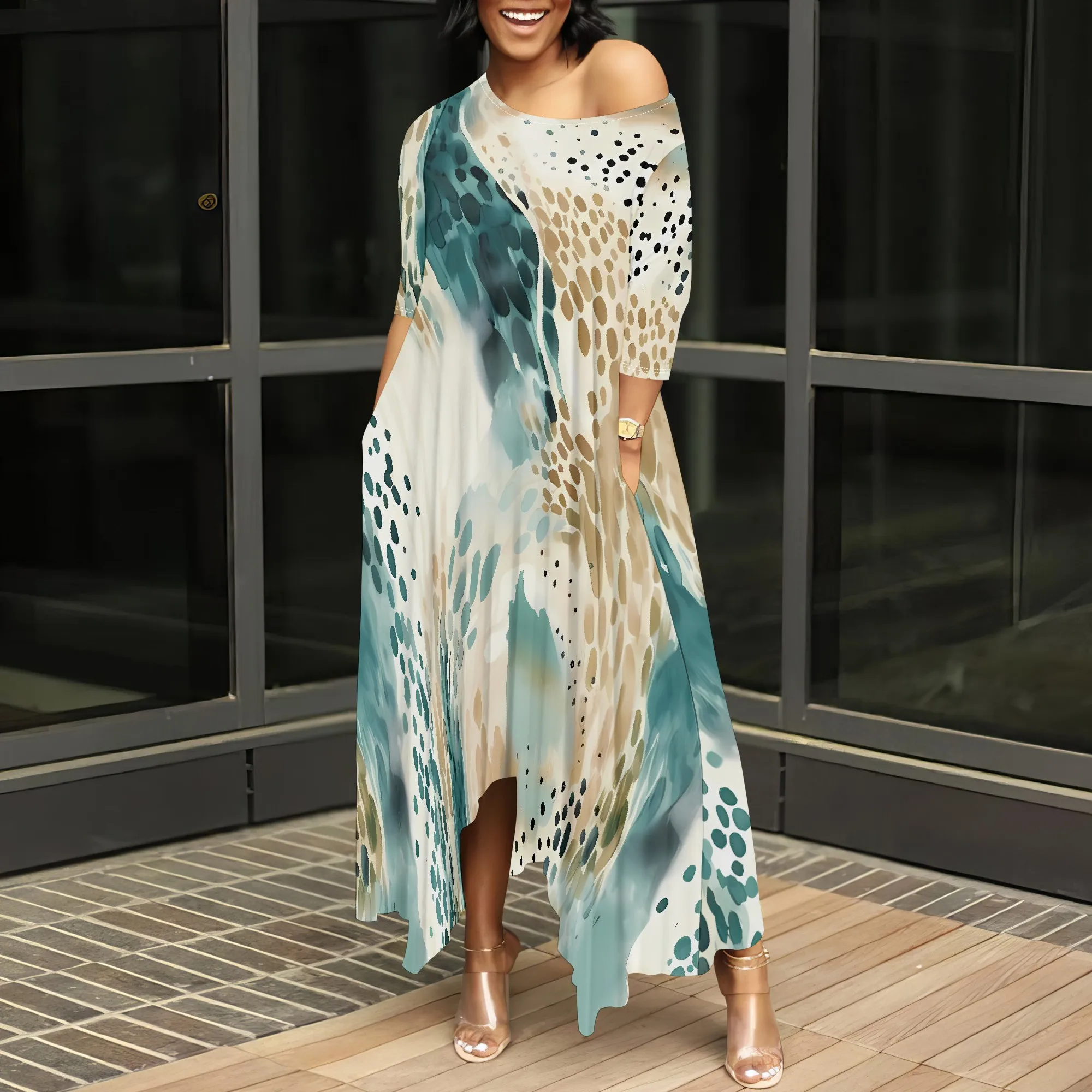 Elegant Leopard Print Off Shoulder Maxi Dress for Women Casual Loose 3/4 Sleeve Summer Dress
Elegant Leopard Print Off Shoulder Maxi Dress for Women Casual Loose 3/4 Sleeve Summer Dress