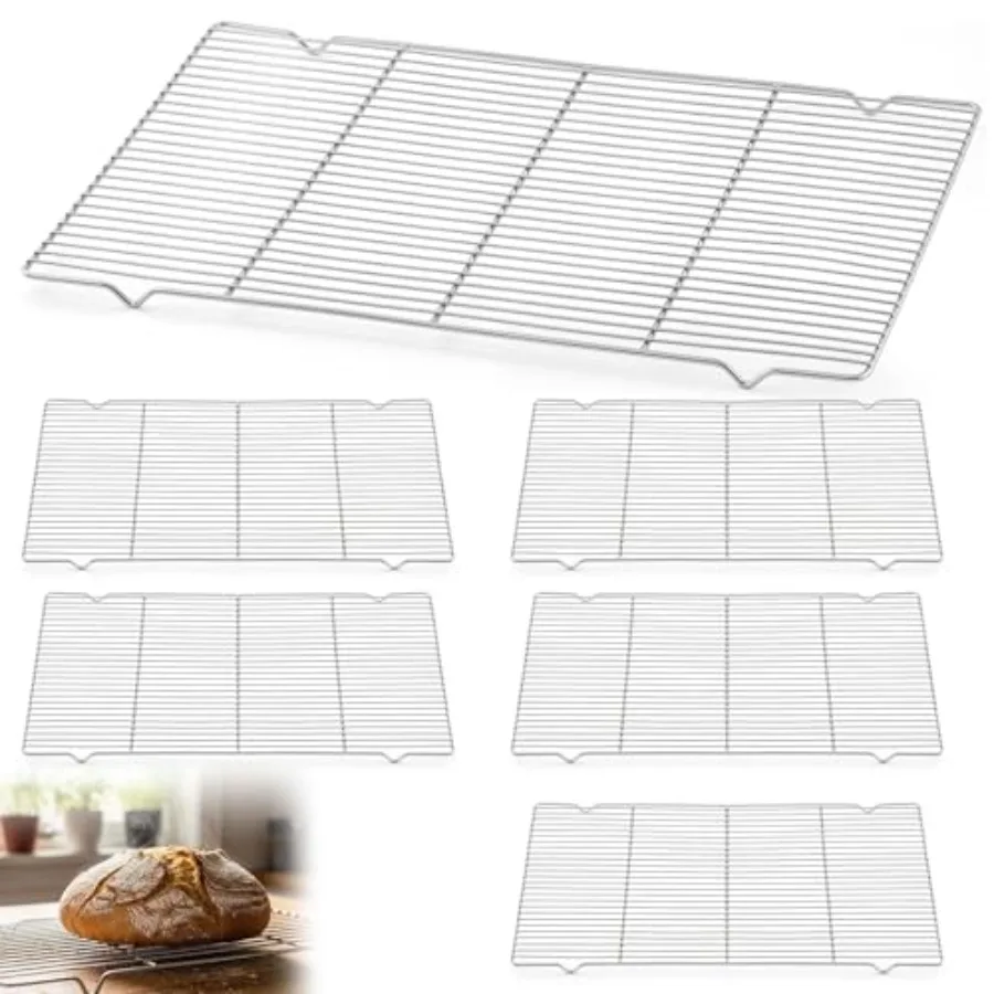 Baking sheet cooling racks: 6 pcs stainless steel wire racks, 24L x 16W x 1H, silver, oven and dishwasher safe, full-size large
Baking sheet cooling racks: 6 pcs stainless steel wire racks, 24L x 16W x 1H, silver, oven and dishwasher safe, full-size large