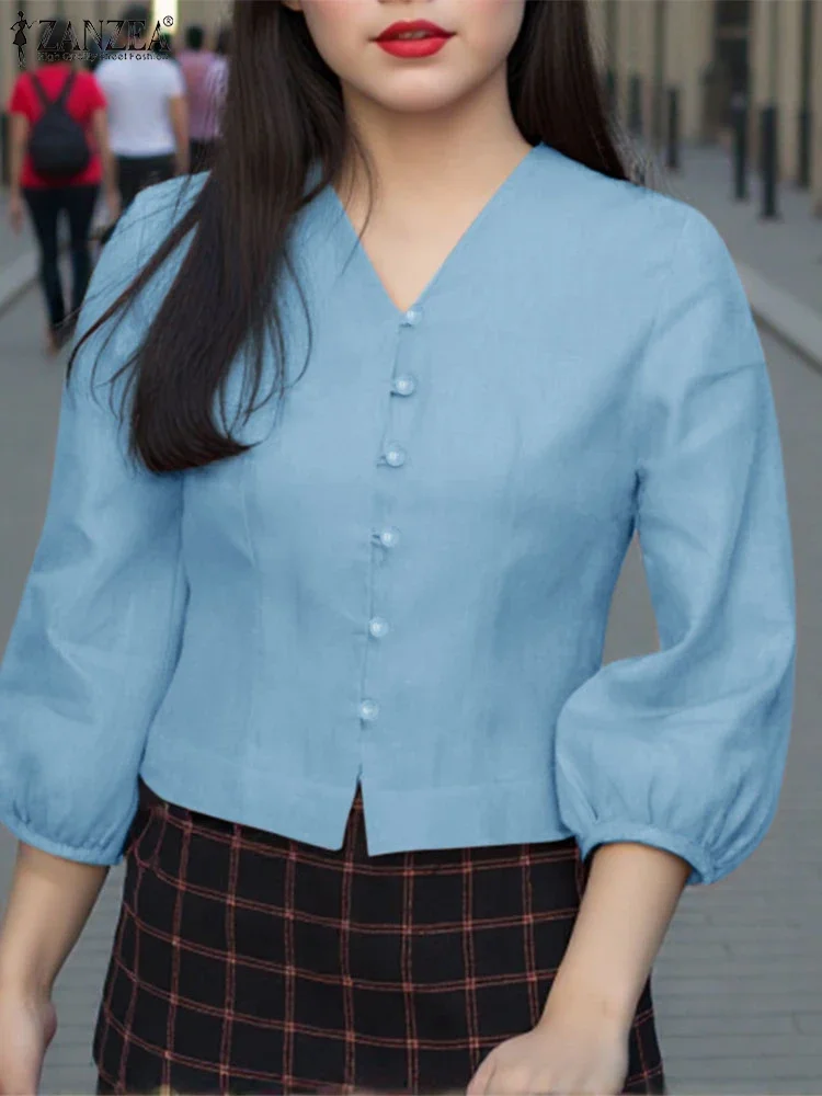 ZANZEA Vintage Style Women Shirts Casual Solid Color V-Neck Blouse 2025 Female 3/4 Lantern Sleeve Tops Buttons Blusas
ZANZEA Vintage Style Women Shirts Casual Solid Color V-Neck Blouse 2025 Female 3/4 Lantern Sleeve Tops Buttons Blusas