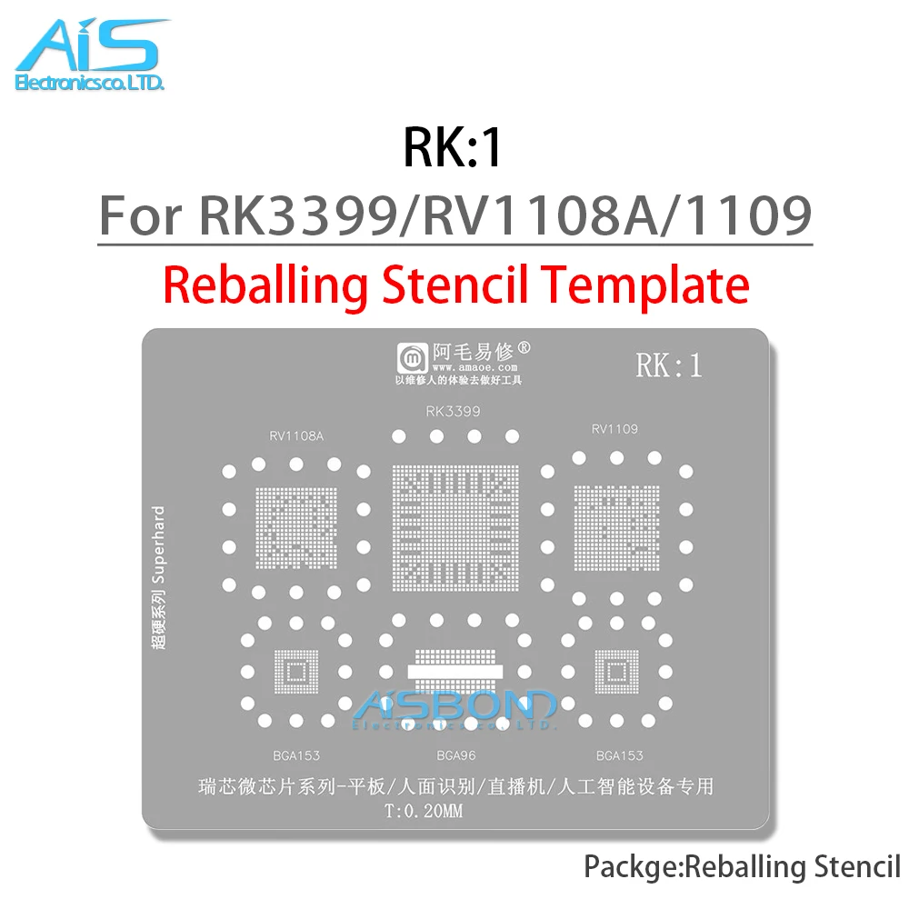 AMAOE RK1 Трафарет для реболлинга BGA для процессора RK3399 RV1108V RV1109 BGA153 BGA96 RAM EMMC Посадка олова Стальная сетка Чип Шаблон для припоя
AMAOE RK1 Трафарет для реболлинга BGA для процессора RK3399 RV1108V RV1109 BGA153 BGA96 RAM EMMC Посадка олова Стальная сетка Чип Шаблон для припоя