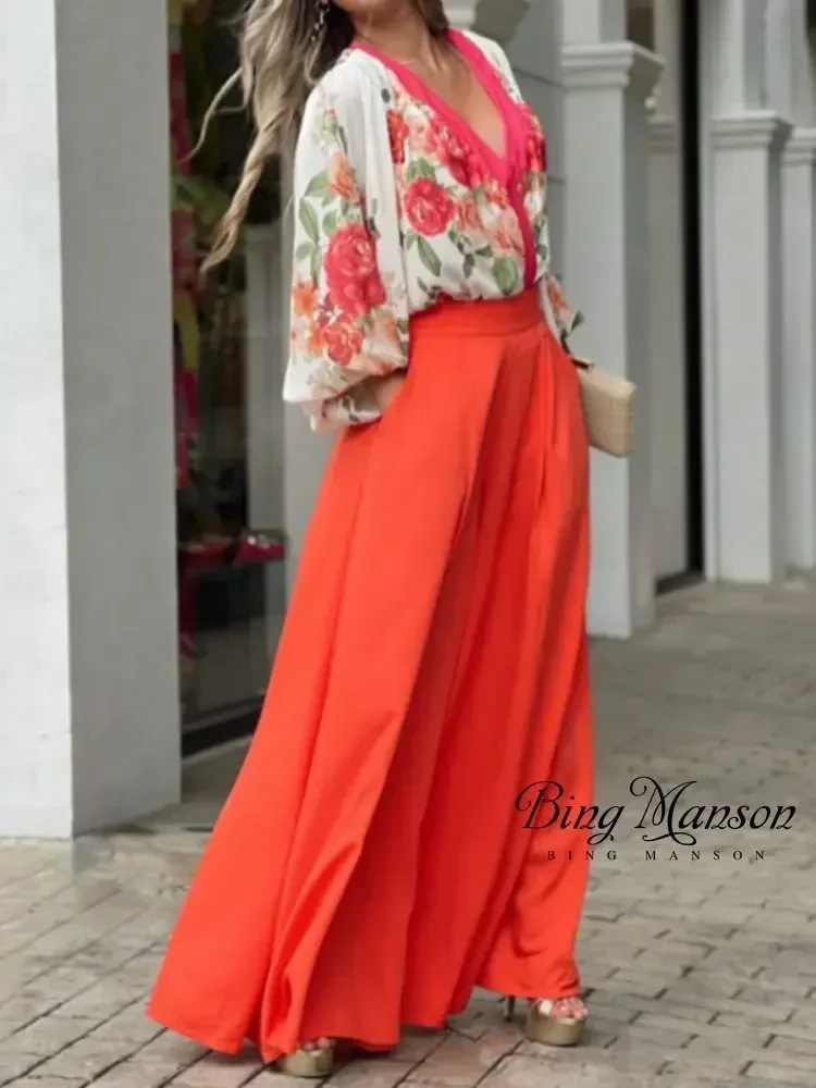 New Printed Loose Large V-Neck Shirt Fashion Women's Set High Waist Loose Pants Bohemian Casual High Waist Wide Leg Pants Set
New Printed Loose Large V-Neck Shirt Fashion Women's Set High Waist Loose Pants Bohemian Casual High Waist Wide Leg Pants Set