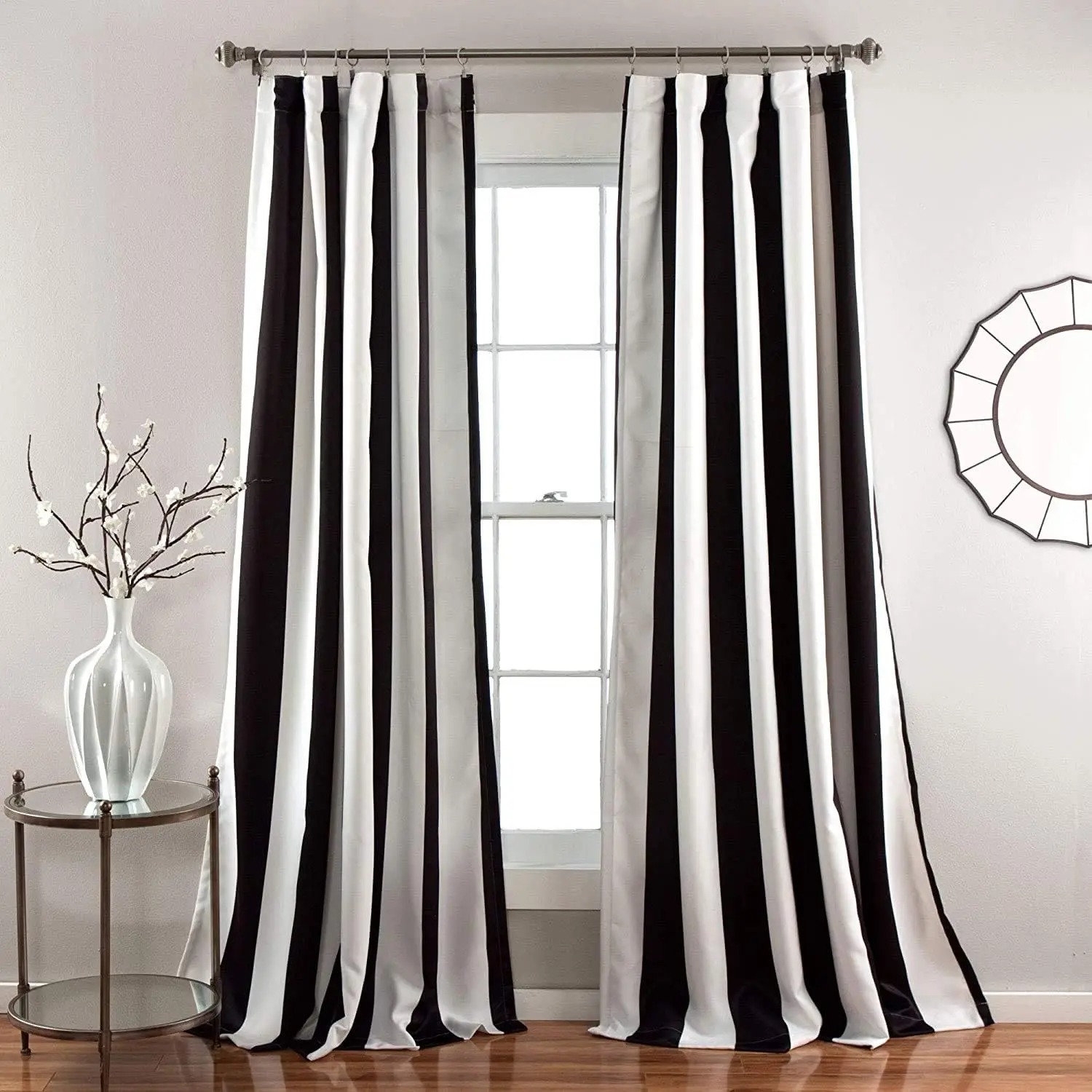 Light Filtering Striped Window Curtains Set, 84 in L Panel Pair, Black
Light Filtering Striped Window Curtains Set, 84 in L Panel Pair, Black