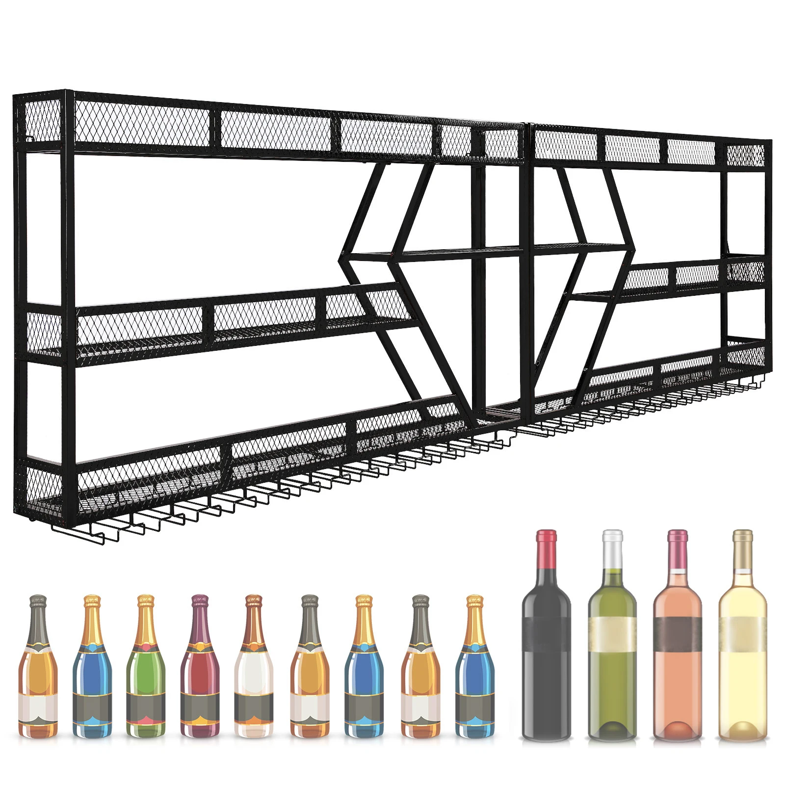 3/4 Tier Wall Mounted Wine Holder Metal Wine Storage Rack Display with Glass Holder for Home Kitchen Dining Room Coffee Shop
3/4 Tier Wall Mounted Wine Holder Metal Wine Storage Rack Display with Glass Holder for Home Kitchen Dining Room Coffee Shop