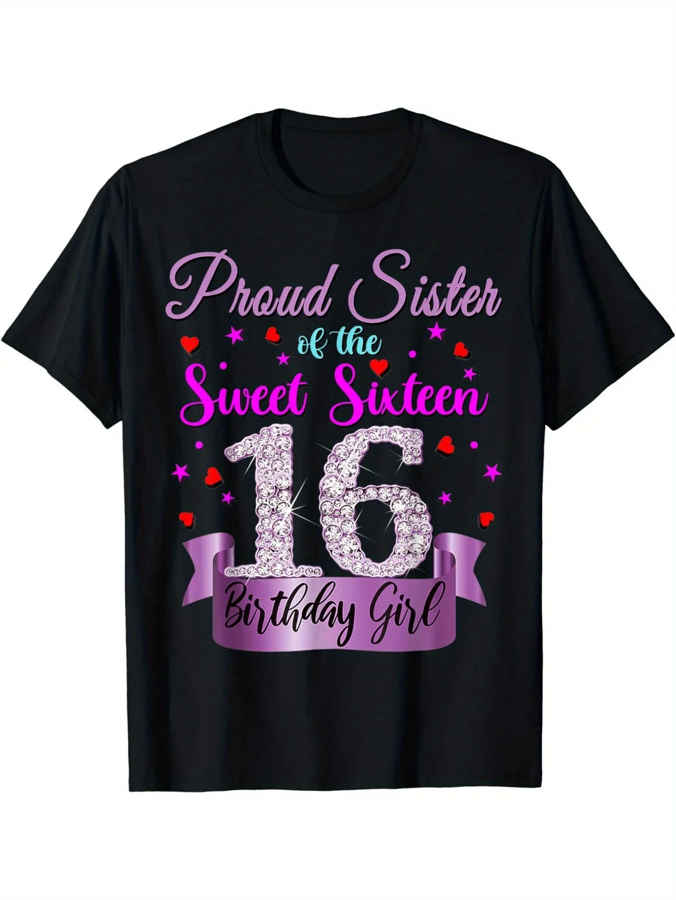 Футболка Proud Sister of the Sweet 16 Birthday Girl с блестящим рисунком — мягкая повседневная футболка из 100% хлопка с праздничными сердечками и звездами Des 
Футболка Proud Sister of the Sweet 16 Birthday Girl с блестящим рисунком — мягкая повседневная футболка из 100% хлопка с праздничными сердечками и звездами Des