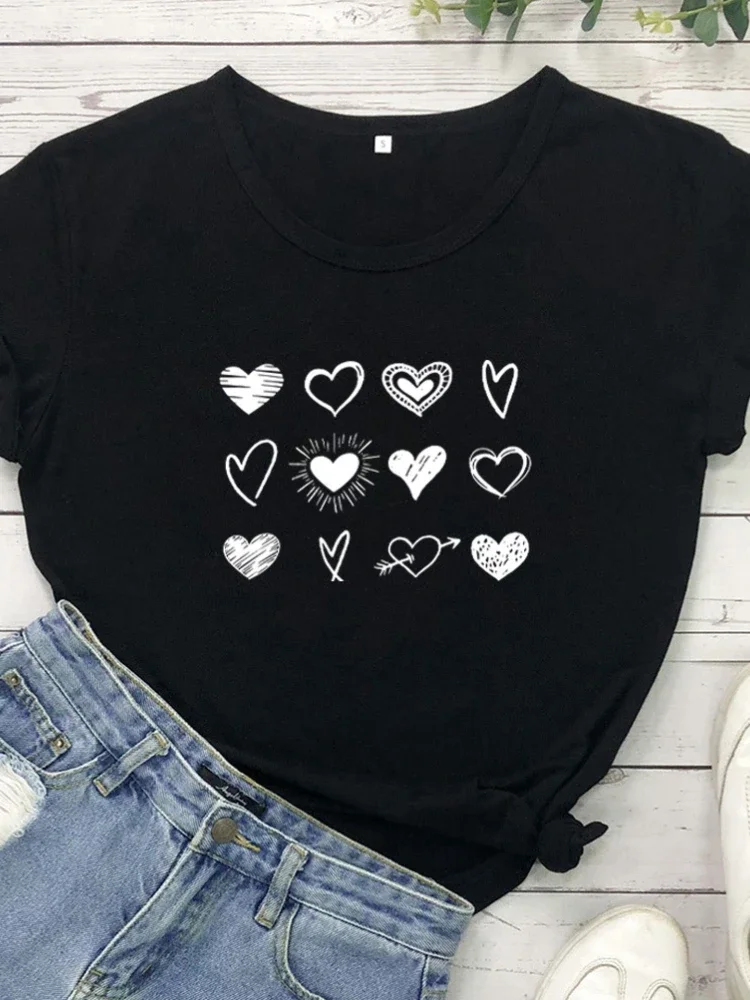 Three Rows Heart Print Women T Shirt Short Sleeve O Neck Loose Women Tshirt Ladies Tee Shirt Tops Clothes Camisetas Mujer
Three Rows Heart Print Women T Shirt Short Sleeve O Neck Loose Women Tshirt Ladies Tee Shirt Tops Clothes Camisetas Mujer