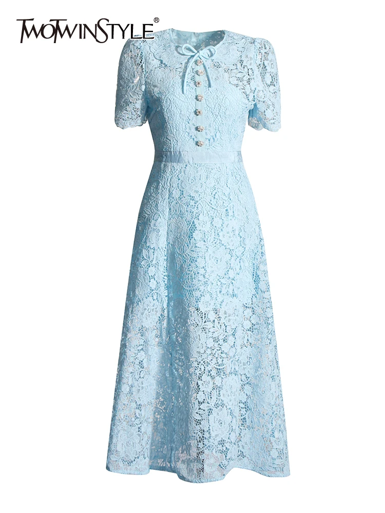 TWOTWINSTYLE Solid Spliced Lace Elegant Dresses For Women Round Neck Short Sleeve High Waist Patchwork Zipper Slim Dress Female
TWOTWINSTYLE Solid Spliced Lace Elegant Dresses For Women Round Neck Short Sleeve High Waist Patchwork Zipper Slim Dress Female