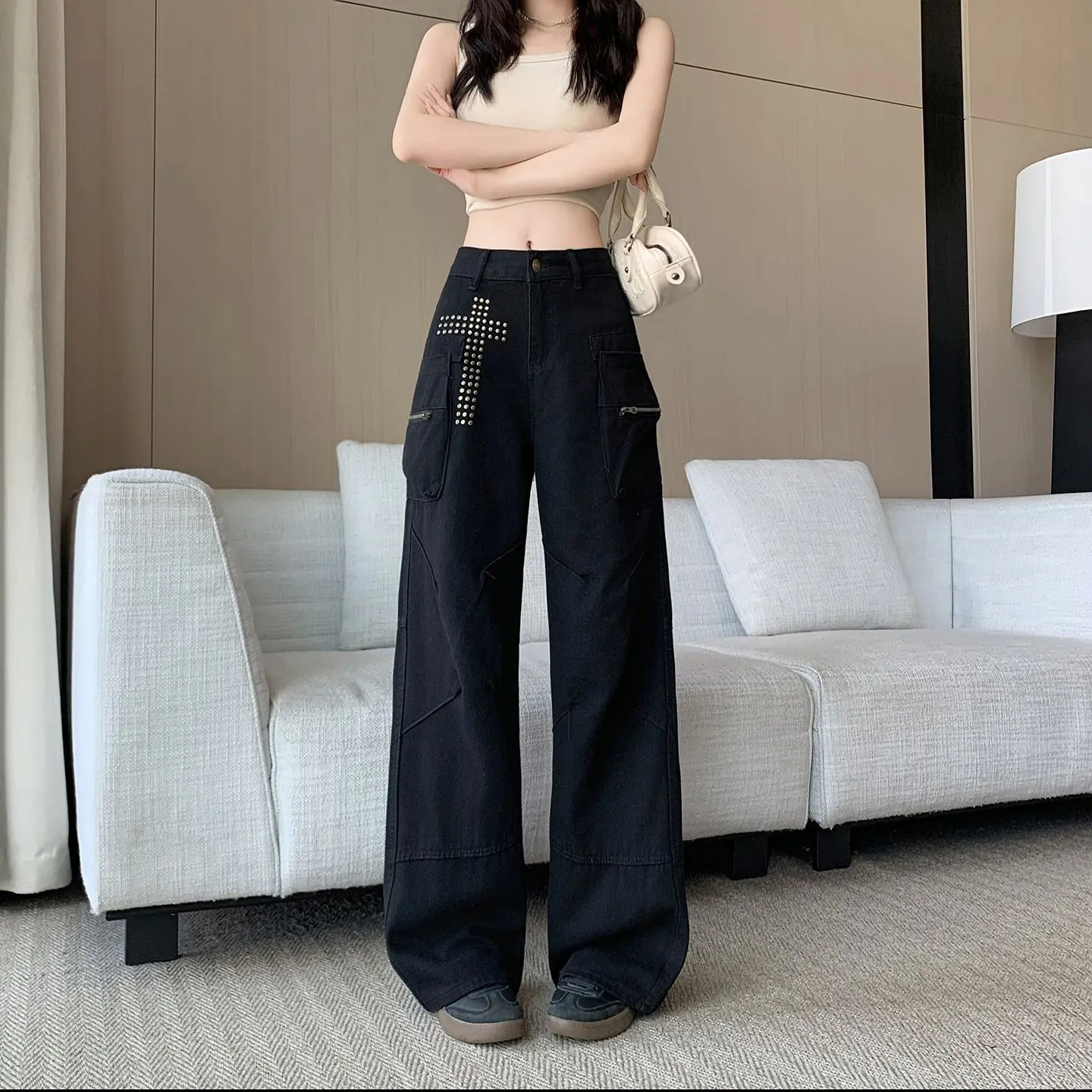 American Retro Streetwear High Waist Wide Leg Jeans Women's Summer New Style Loose Fit Workwear Denim Pants with Pockets
American Retro Streetwear High Waist Wide Leg Jeans Women's Summer New Style Loose Fit Workwear Denim Pants with Pockets
