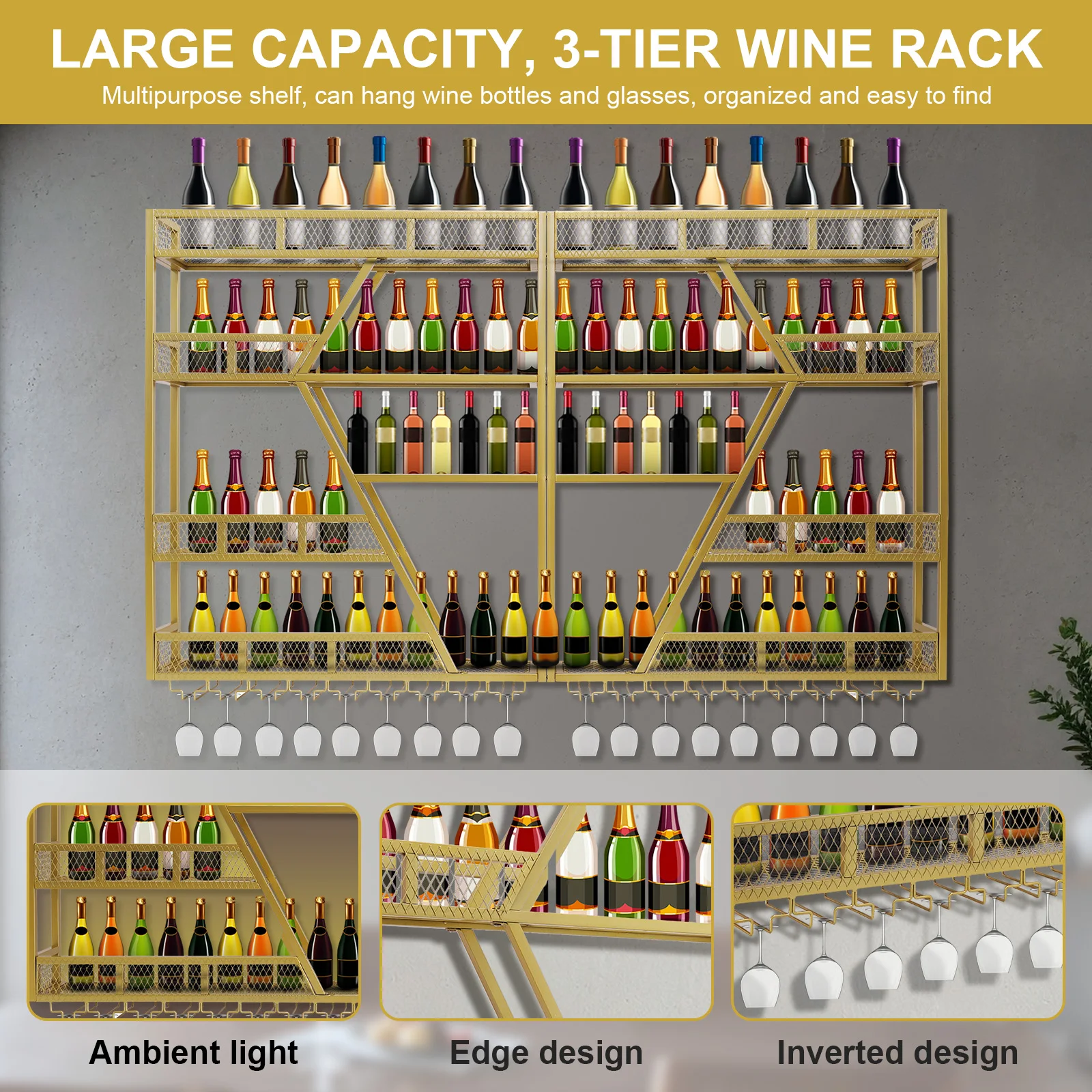 Metal Wine Bottles Storage Display Storage Shelf with Glass Holder Hanging Bar Liquor Storage Rack for Home Dining Room Kitchen
Metal Wine Bottles Storage Display Storage Shelf with Glass Holder Hanging Bar Liquor Storage Rack for Home Dining Room Kitchen