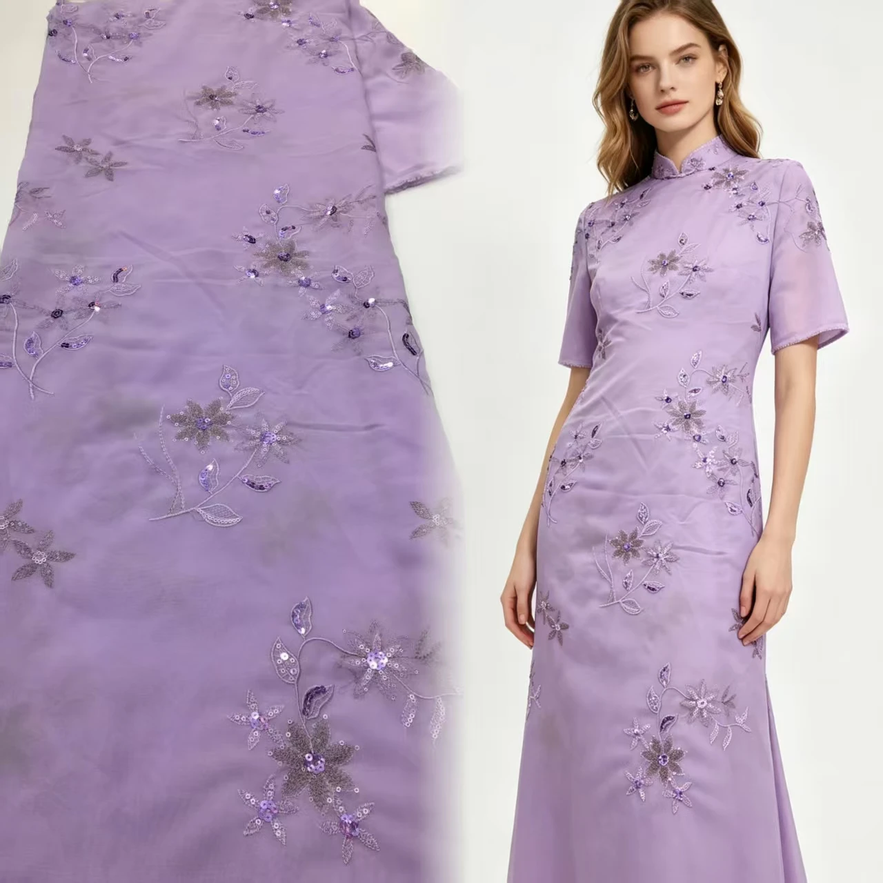 Chiffon Fabric with Sequin Embroidery, Soft Floral Sheer Fabric for Bridal Wedding Dress Couture
Chiffon Fabric with Sequin Embroidery, Soft Floral Sheer Fabric for Bridal Wedding Dress Couture
