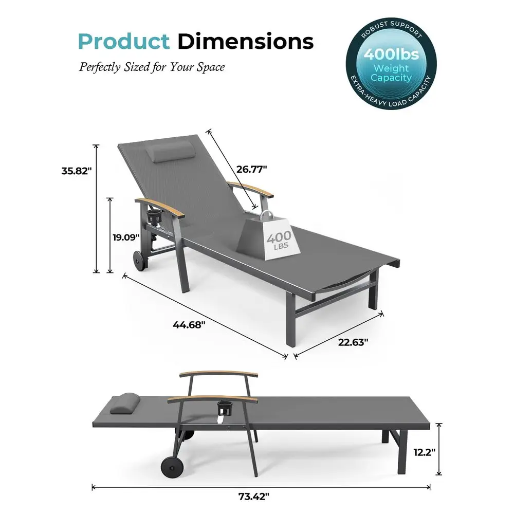 Outdoor Lounge Chair with Pillow, 5Position Aluminum Chaise Lounge with Wheels amp Armrests, 400 lbs Heavy Duty Patio Pool Chai
Outdoor Lounge Chair with Pillow, 5Position Aluminum Chaise Lounge with Wheels amp Armrests, 400 lbs Heavy Duty Patio Pool Chai