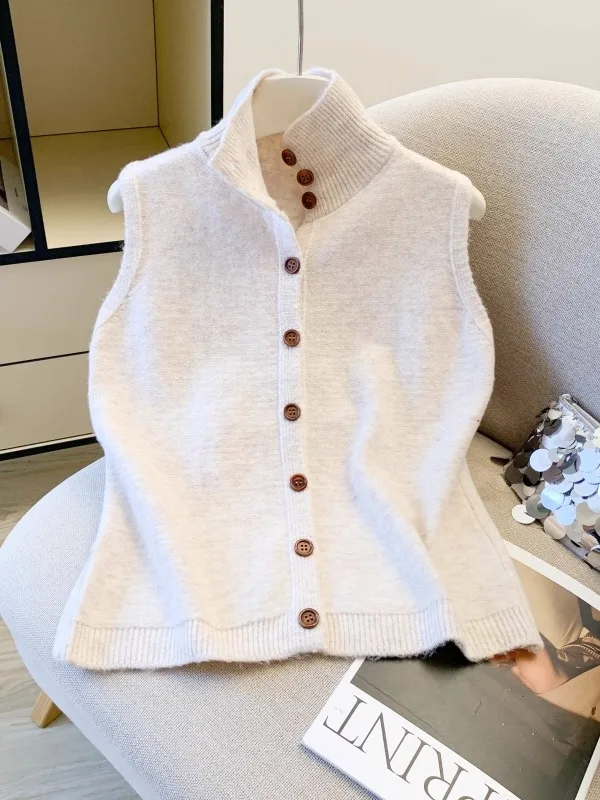 Korean Sle High Collar Soft Knitted Vest Women's Autumn Winter Faion Layering Versatile Single Button Sweater Vest
Korean Sle High Collar Soft Knitted Vest Women's Autumn Winter Faion Layering Versatile Single Button Sweater Vest