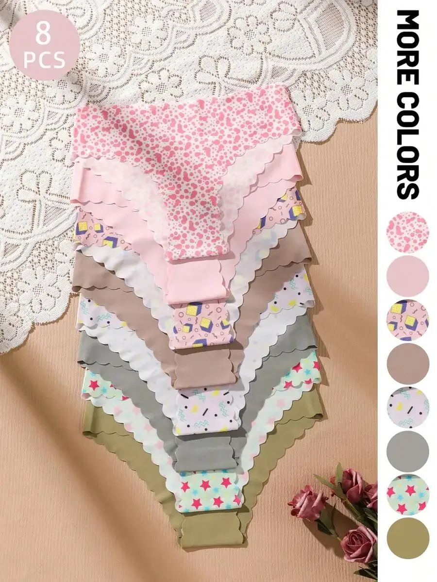 8pcs Women Seamless Wavy Trim Printed Triangle Panties Comfort Soft Fabric
8pcs Women Seamless Wavy Trim Printed Triangle Panties Comfort Soft Fabric