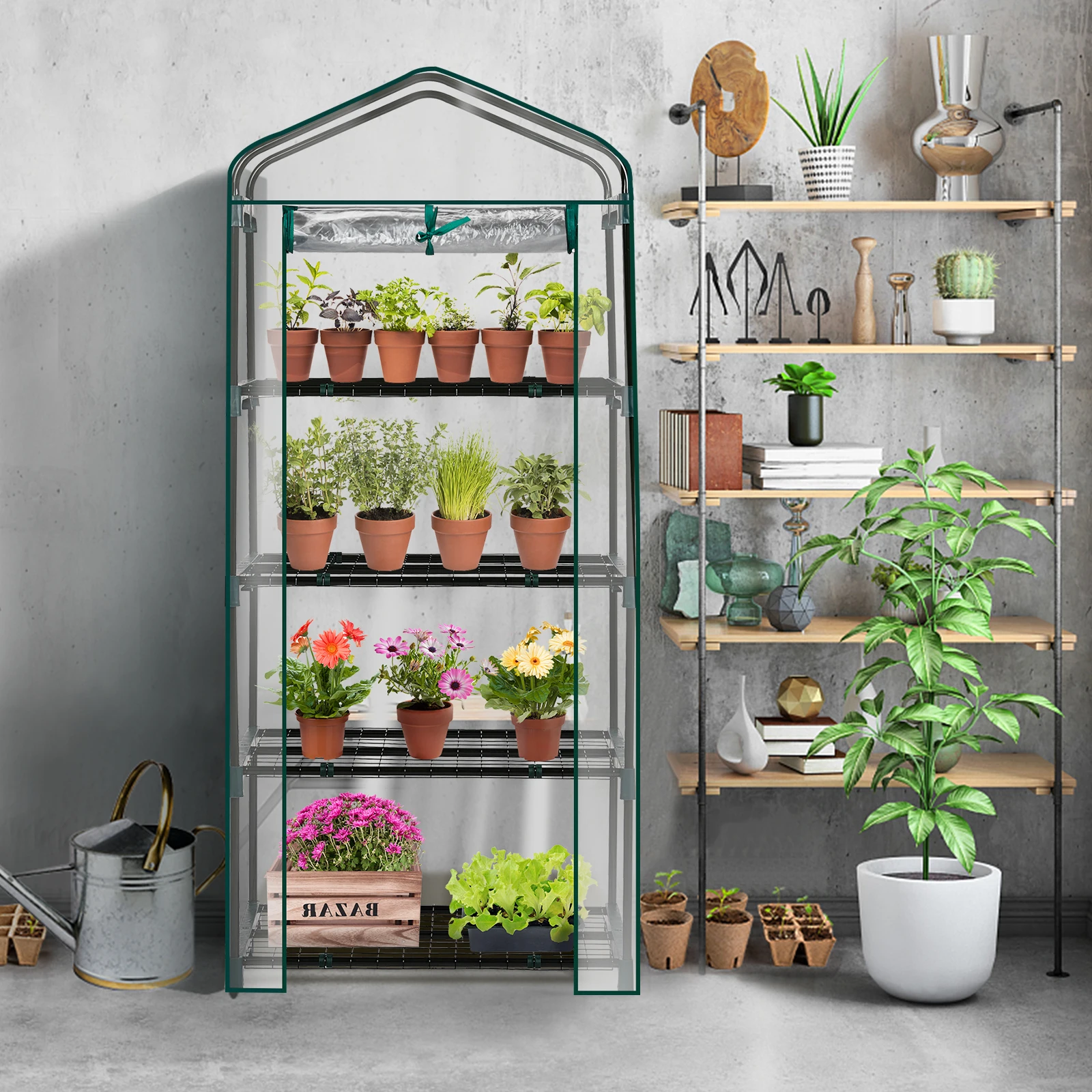 4 Tier Mini Greenhouse with PVC Cover & Roll-Up Zipper Door, Portable Waterproof Greenhouse for Garden Backyard, 27" x 19" x 62"
4 Tier Mini Greenhouse with PVC Cover & Roll-Up Zipper Door, Portable Waterproof Greenhouse for Garden Backyard, 27" x 19" x 62"