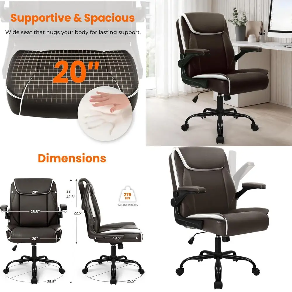 Эргономичное кожаное офисное кресло со средней спинкой, откидными подлокотниками, поворотом и колесами, идеально подходящее для домашнего обучения или игр (коричневое)
Эргономичное кожаное офисное кресло со средней спинкой, откидными подлокотниками, поворотом и колесами, идеально подходящее для домашнего обучения или игр (коричневое)