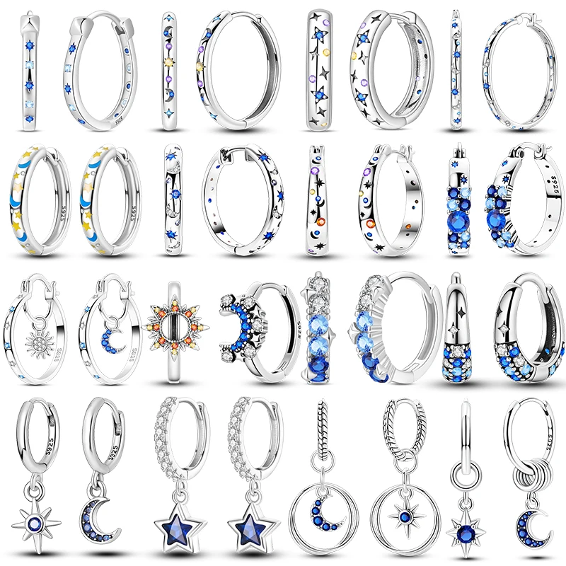 S925 Sterling Silver Star Moon Hoop Earrings Blue Zircon Sun Dangle Ear Buckle Earrings For Women Trendy Jewelry Birthday Gift
S925 Sterling Silver Star Moon Hoop Earrings Blue Zircon Sun Dangle Ear Buckle Earrings For Women Trendy Jewelry Birthday Gift