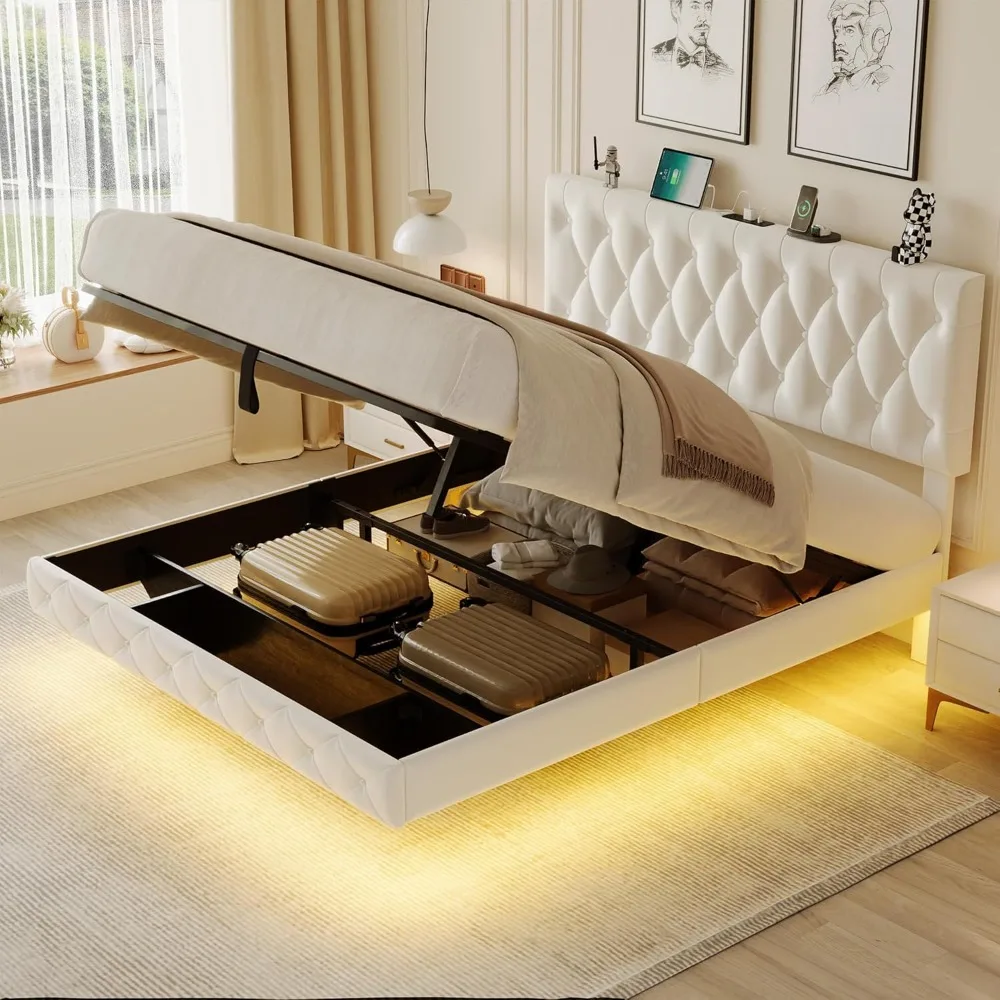 Lift Up Storage Bed Frame Full Size Floating Bed Frame with Adjustable Headboard/LED Lights/Charging Station/Outlet,Velvet
Lift Up Storage Bed Frame Full Size Floating Bed Frame with Adjustable Headboard/LED Lights/Charging Station/Outlet,Velvet
