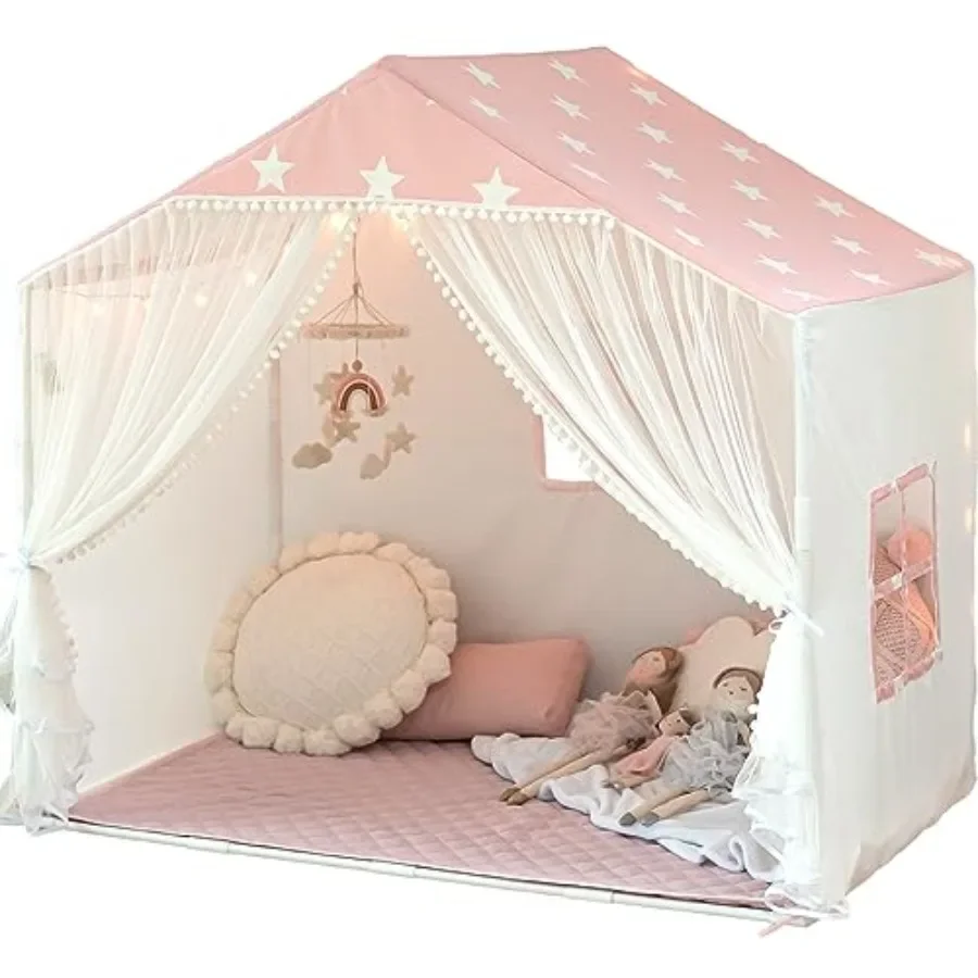 play tent with mat for indoor use, polyester pink princess playhouse with pompom door curtains, lightweight and portable play c
play tent with mat for indoor use, polyester pink princess playhouse with pompom door curtains, lightweight and portable play c