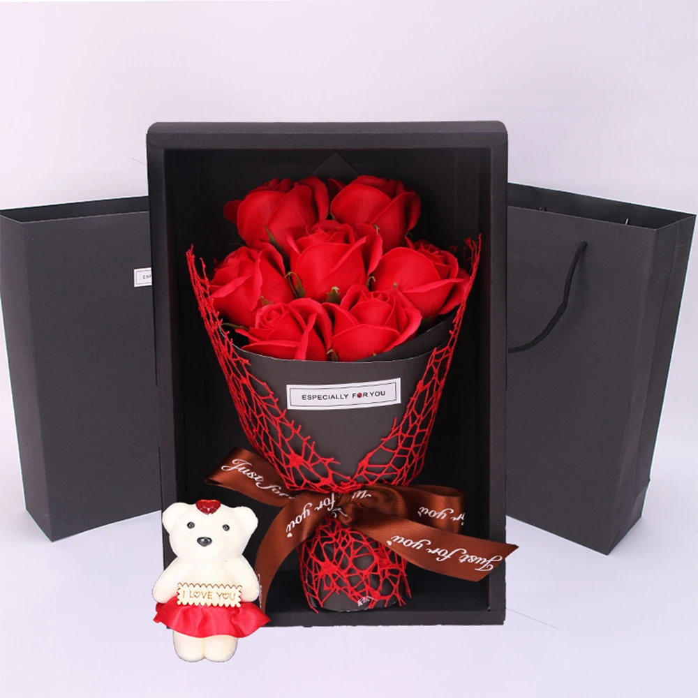 1Pc Handmade 7 Rose Soap Bouquet Little Bear Gift Box Creative Valentine's Day Mother's Day Birthday Rose Flower Party Gifts 
1Pc Handmade 7 Rose Soap Bouquet Little Bear Gift Box Creative Valentine's Day Mother's Day Birthday Rose Flower Party Gifts