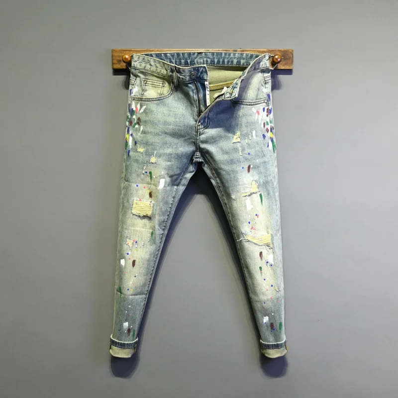 2025 Spring New Trendy Brand Jeans Men's Splash Ink Graffiti High Street Painting Fashion Slimming Small Foot Pants
2025 Spring New Trendy Brand Jeans Men's Splash Ink Graffiti High Street Painting Fashion Slimming Small Foot Pants