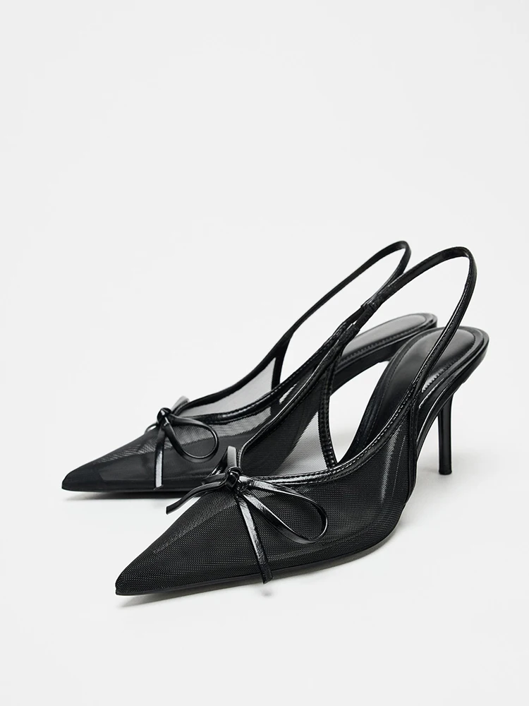 Summer New Women's Sandals Black Knot Decor Net Cloth Mule Shoes Pointed Toe Low Cut Thin Heel High Heel Mules
Summer New Women's Sandals Black Knot Decor Net Cloth Mule Shoes Pointed Toe Low Cut Thin Heel High Heel Mules