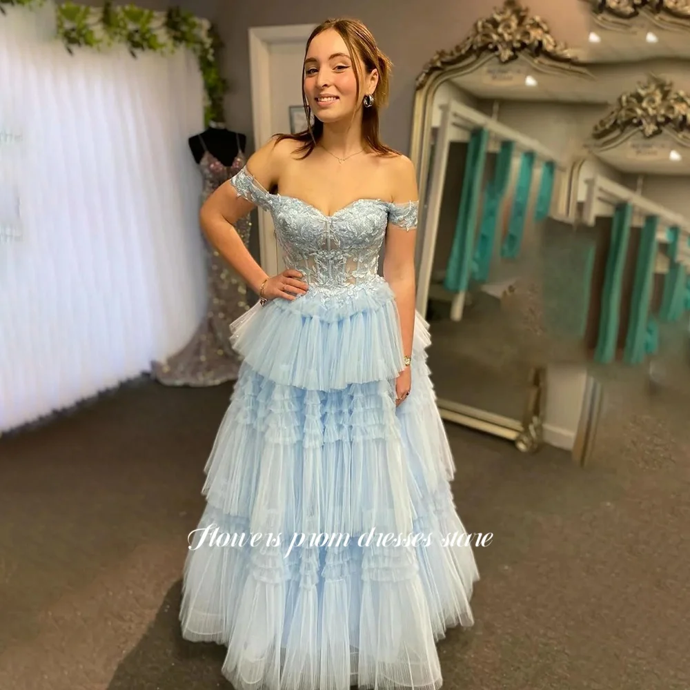 Flowers A Line Party Dress Off Shoulder Evening Dress Lace Multilayers Puffy Princess Gown for Women Vestido De Novia Customized
Flowers A Line Party Dress Off Shoulder Evening Dress Lace Multilayers Puffy Princess Gown for Women Vestido De Novia Customized