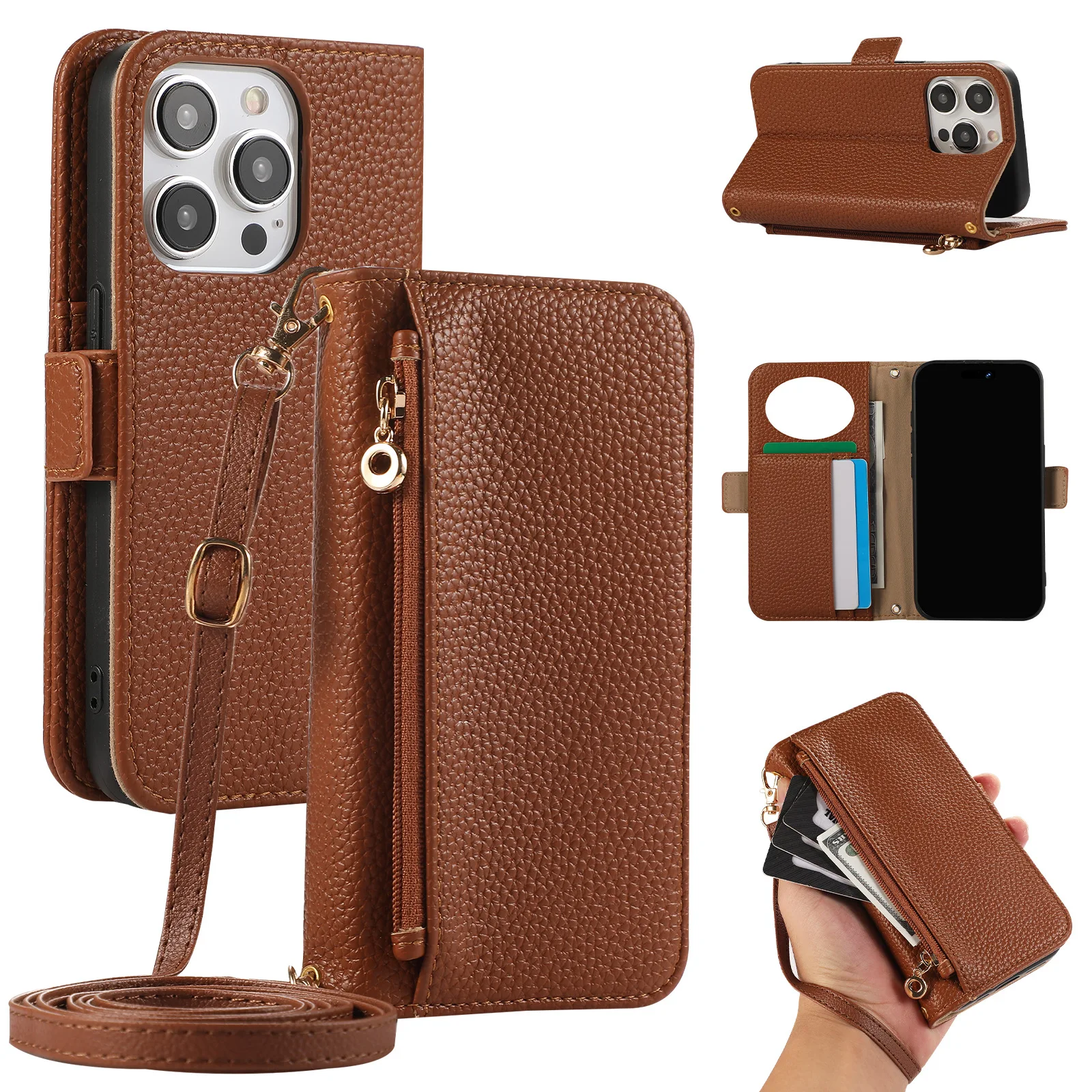 Suitable for iPhone 17 Zipper Card Insertion Phone 16promax Crossbody Hanging Rope 15pro Makeup Mirror 14 13 Flip Leather Case 
Suitable for iPhone 17 Zipper Card Insertion Phone 16promax Crossbody Hanging Rope 15pro Makeup Mirror 14 13 Flip Leather Case