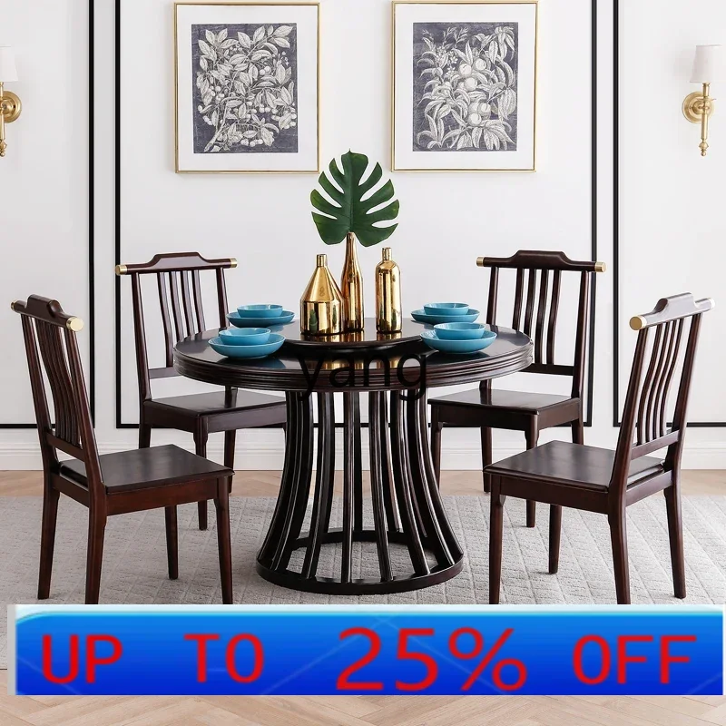 LH walnut new Chinese style all solid wood round dining table and chair combination rotatable household simple with turntable 
LH walnut new Chinese style all solid wood round dining table and chair combination rotatable household simple with turntable