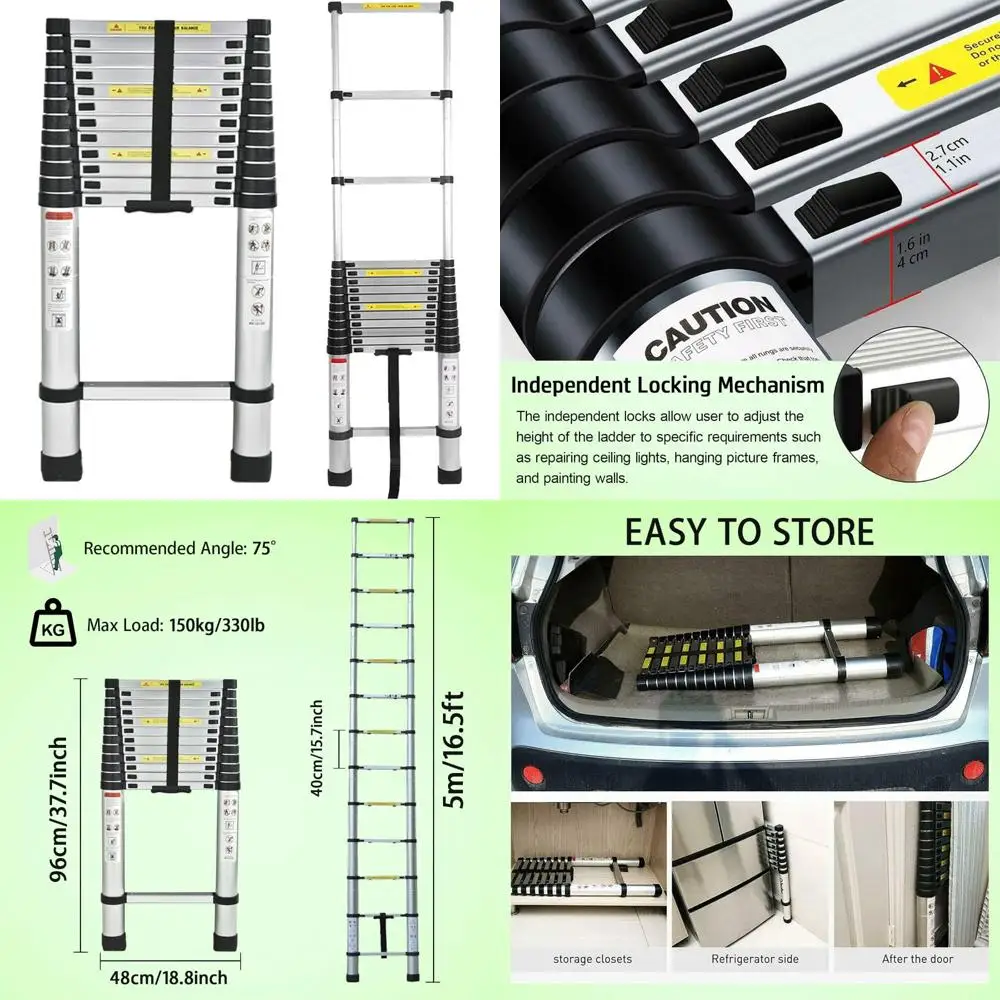 Алюминиевая телескопическая лестница 16,5 футов для домашнего и наружного использования — легкая, компактная, с защитным замком
Алюминиевая телескопическая лестница 16,5 футов для домашнего и наружного использования — легкая, компактная, с защитным замком