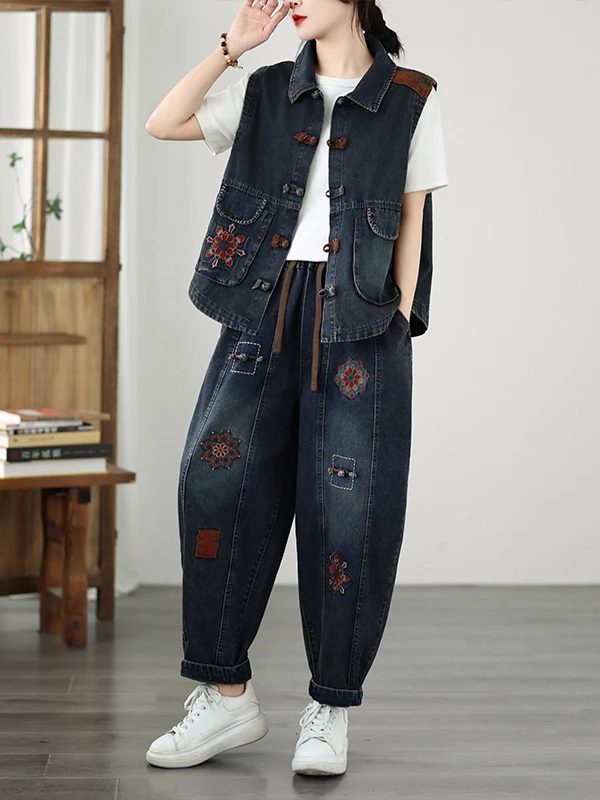 Spring Vintage Embroidered Button down Denim Harlan Jeans Vest Patchwork Washed Chinese Style Shoulder Pad Vest Set Women's F...
Spring Vintage Embroidered Button down Denim Harlan Jeans Vest Patchwork Washed Chinese Style Shoulder Pad Vest Set Women's F...