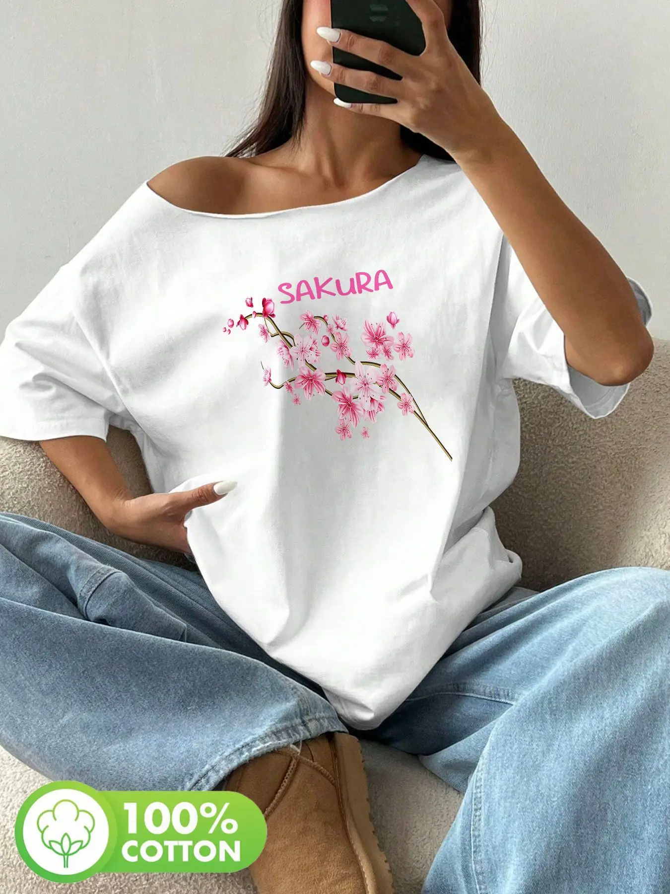Plus Size Sakura Blossom Print 100% Cotton Shoulder Loose Print T-Shirt Oversized Y2K Style Graphic Tees Women Tops Summer Of
Plus Size Sakura Blossom Print 100% Cotton Shoulder Loose Print T-Shirt Oversized Y2K Style Graphic Tees Women Tops Summer Of