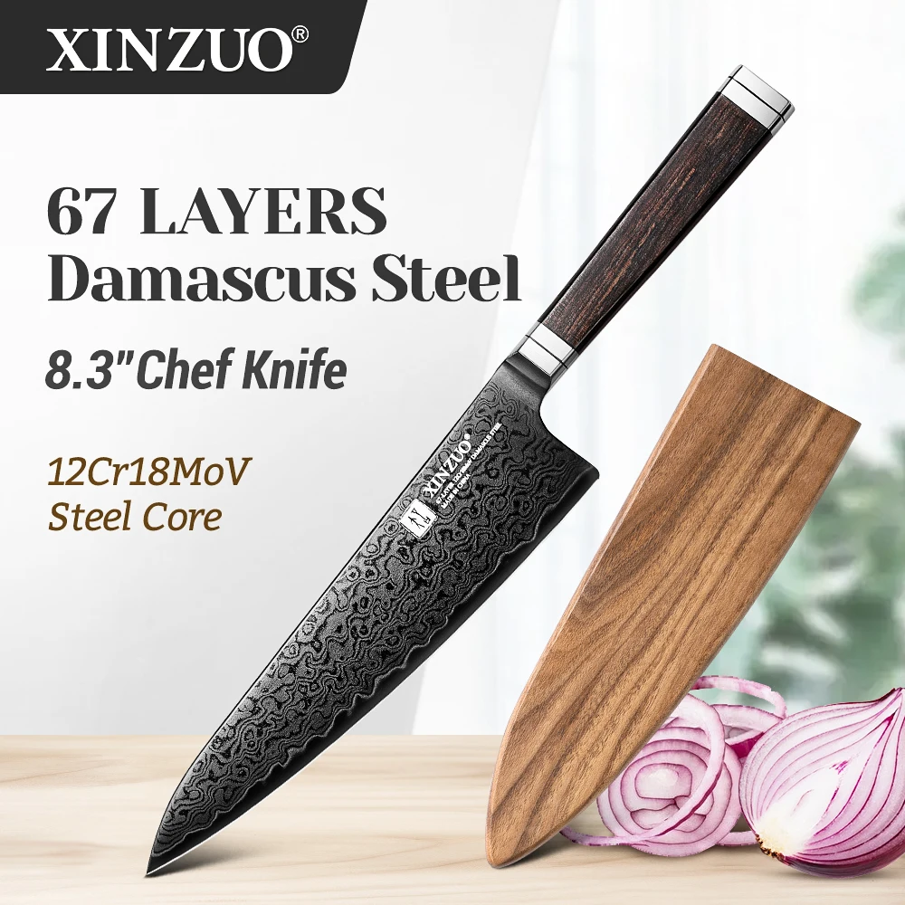 XINZUO 8,3-дюймовый нож шеф-повара, 67-слойный кухонный нож из дамасской стали, черное дерево + черный, ручка G10, острый инструмент для нарезки овощей, мяса
XINZUO 8,3-дюймовый нож шеф-повара, 67-слойный кухонный нож из дамасской стали, черное дерево + черный, ручка G10, острый инструмент для нарезки овощей, мяса