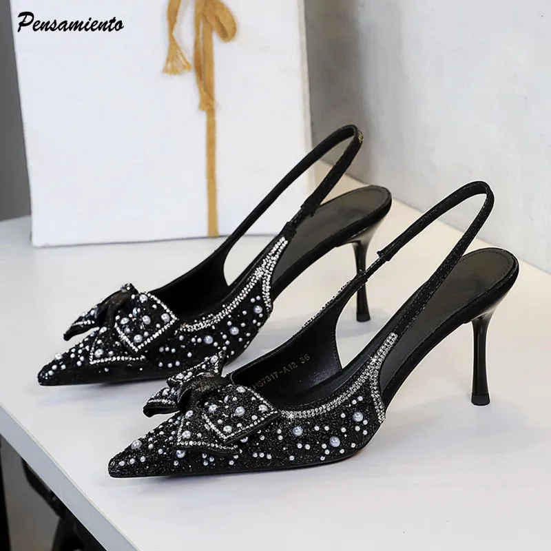 Fashion Crystal Pearls Sequined Bowknot Women Pumps Elegant Pointed toe Slingbacks Thin High heels Summer Lady Party Dress Shoes
Fashion Crystal Pearls Sequined Bowknot Women Pumps Elegant Pointed toe Slingbacks Thin High heels Summer Lady Party Dress Shoes