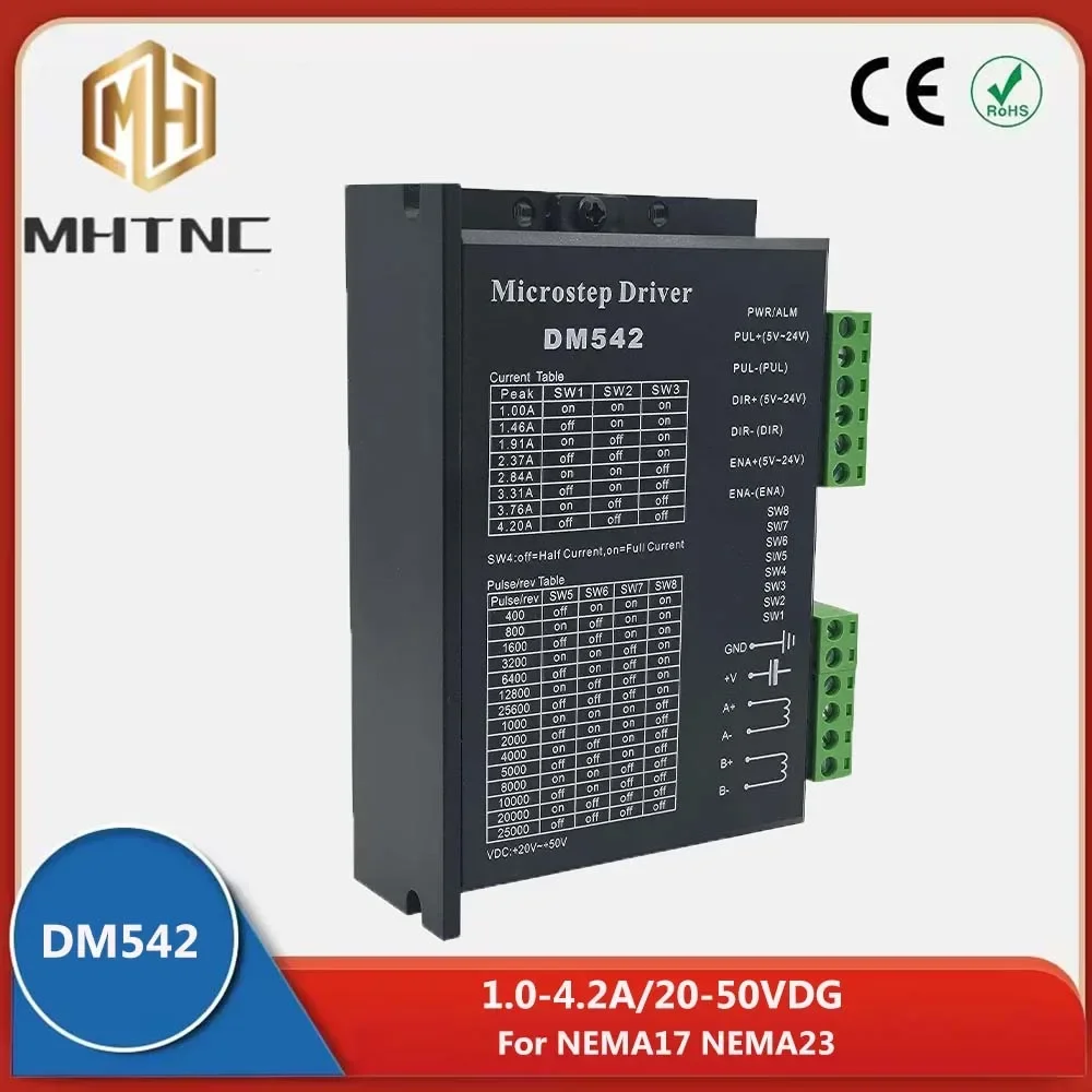 2-Phase Stepper Motor Driver DM542 Supply Voltage 20-50V DC 2H Output 1.0-4.2A Current for 42 57 forstepper motor NEMA17 NEMA23
2-Phase Stepper Motor Driver DM542 Supply Voltage 20-50V DC 2H Output 1.0-4.2A Current for 42 57 forstepper motor NEMA17 NEMA23