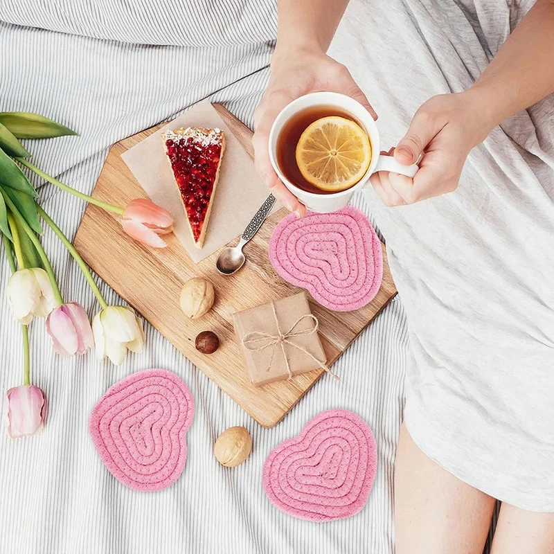 4pcs/lot Cotton Rope Hand-woven Heart-Shaped Coaster Anti-Slip Table Mat Handmade Cotton Linen Pot Pad Creative Home Decorative
4pcs/lot Cotton Rope Hand-woven Heart-Shaped Coaster Anti-Slip Table Mat Handmade Cotton Linen Pot Pad Creative Home Decorative