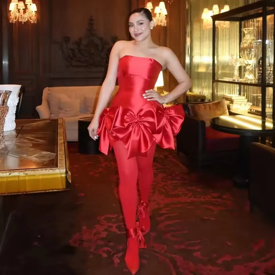 Mini Prom Gown with Bows Custom Formal Dress Mini Length Strapless Red Satin Women Party Dresses Fantastic Big Bow Short Dress
Mini Prom Gown with Bows Custom Formal Dress Mini Length Strapless Red Satin Women Party Dresses Fantastic Big Bow Short Dress