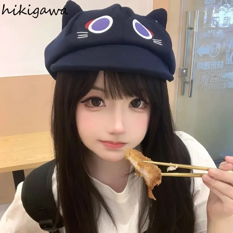 Japanese Berets Cute Y2k Cat Ears Berets Caps for Women Summer Autumn Travel Versatile Sunscreen Casual Retro Black Newsboy Hats
Japanese Berets Cute Y2k Cat Ears Berets Caps for Women Summer Autumn Travel Versatile Sunscreen Casual Retro Black Newsboy Hats
